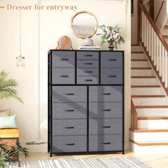 Tall Fabric Dresser for Bedroom with 16 Deep Drawers, Chests of Drawers for Bedroom, Living Room, Wood Top Metal Frame, Storage Drawer for Closet Entryway, Highboy-Furniture > Dresser-Brown-snhomee