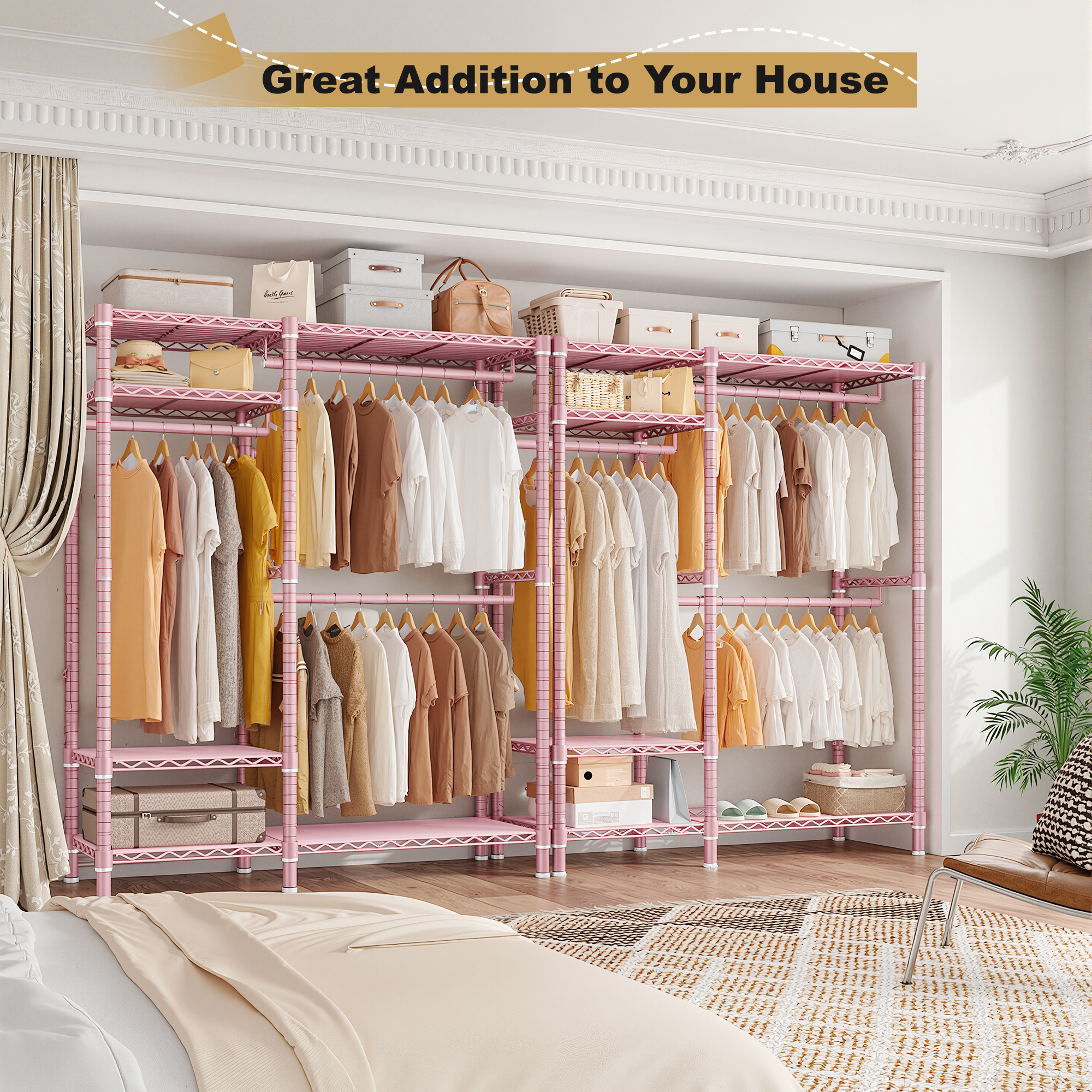 Snhomee 780lbs Heavy Duty Clothes Rack with Wheels, Freestanding Portable Closet, Rolling Garment Rack For Hanging-Home Storage > Clothes Rack-wheels-Black-snhomee