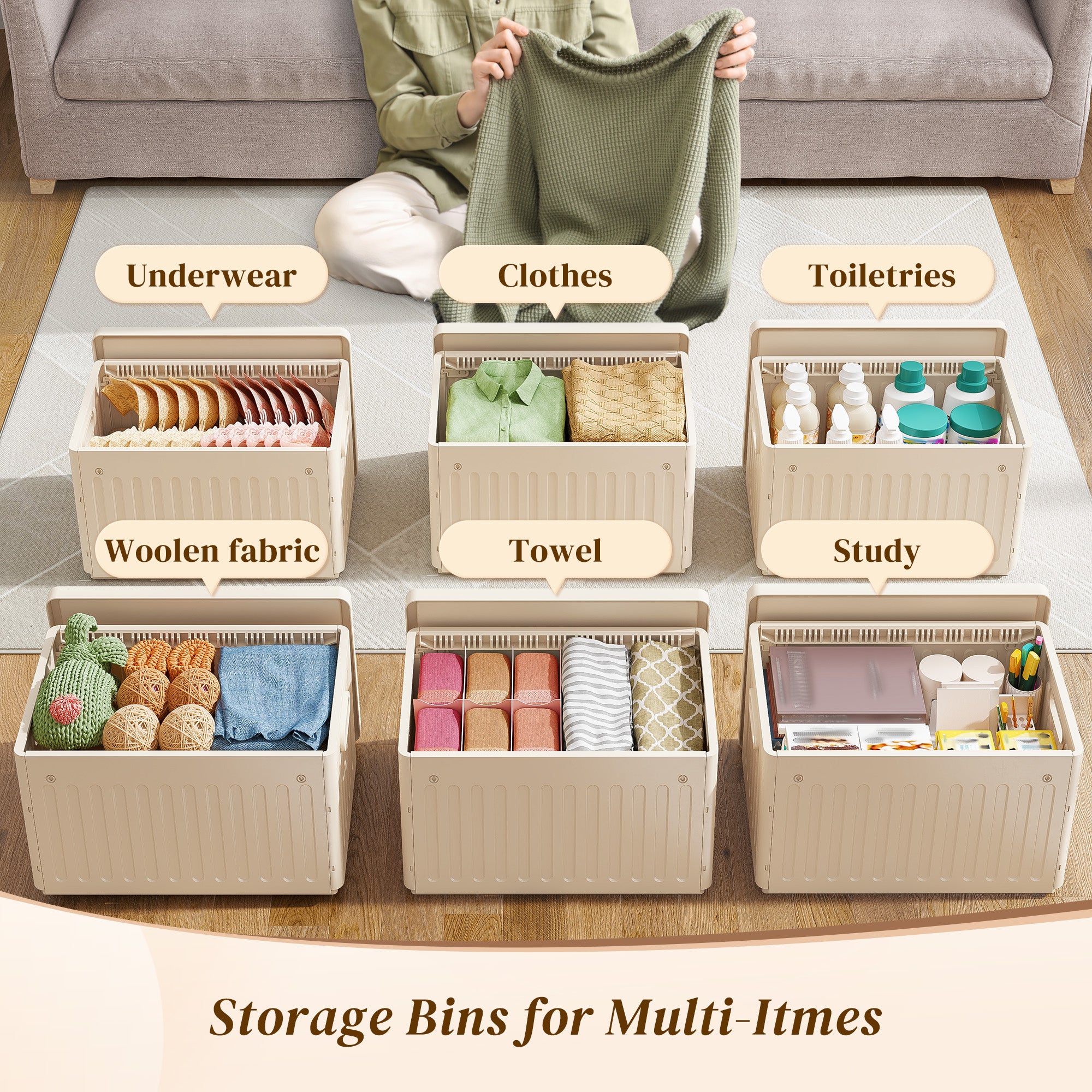 Snhomee Stackable Storage Bins with Lids,Plastic Storage Bins with Lids Closet Organizer
