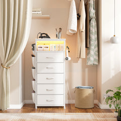 Tall Nightstand with USB Charging Station & Built-in LED Light - Modern Bedside Table with Wireless Charger, Bedroom Furniture for Small Spaces, No Tools Assembly-Furniture > Nightstand-Black-snhomee