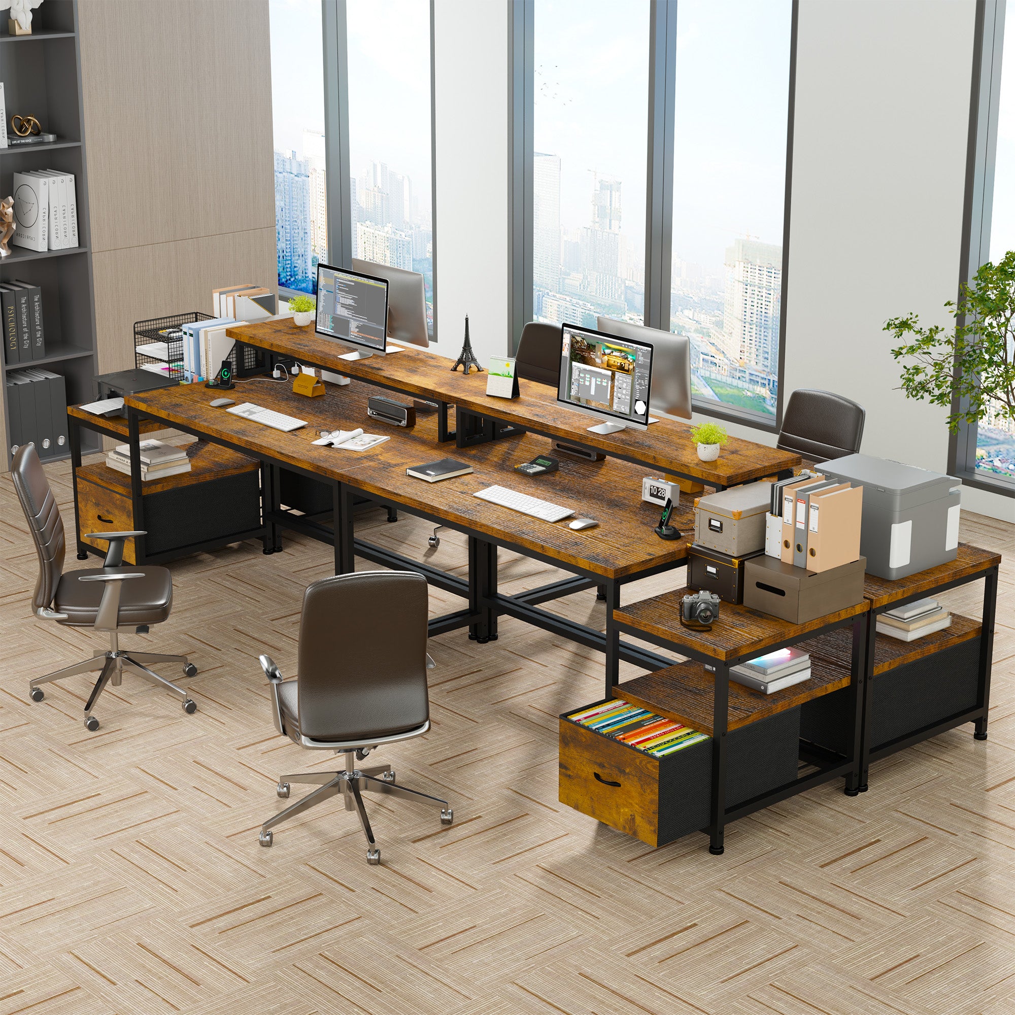 57" Computer Desk with Drawer, Gaming Desk with Moniter Stand, Home Office Desk for Bedroom Dorm