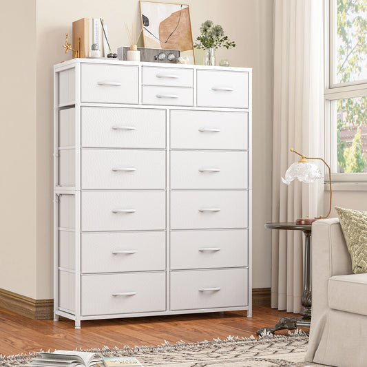 Snhomee Dresser for Bedroom with 14 Drawers, Tall Dressers for Bedroom,  Sturdy Metal Frame & Wood, Top Large Fabric Chest of Drawers, Closet, Livingroom 2000