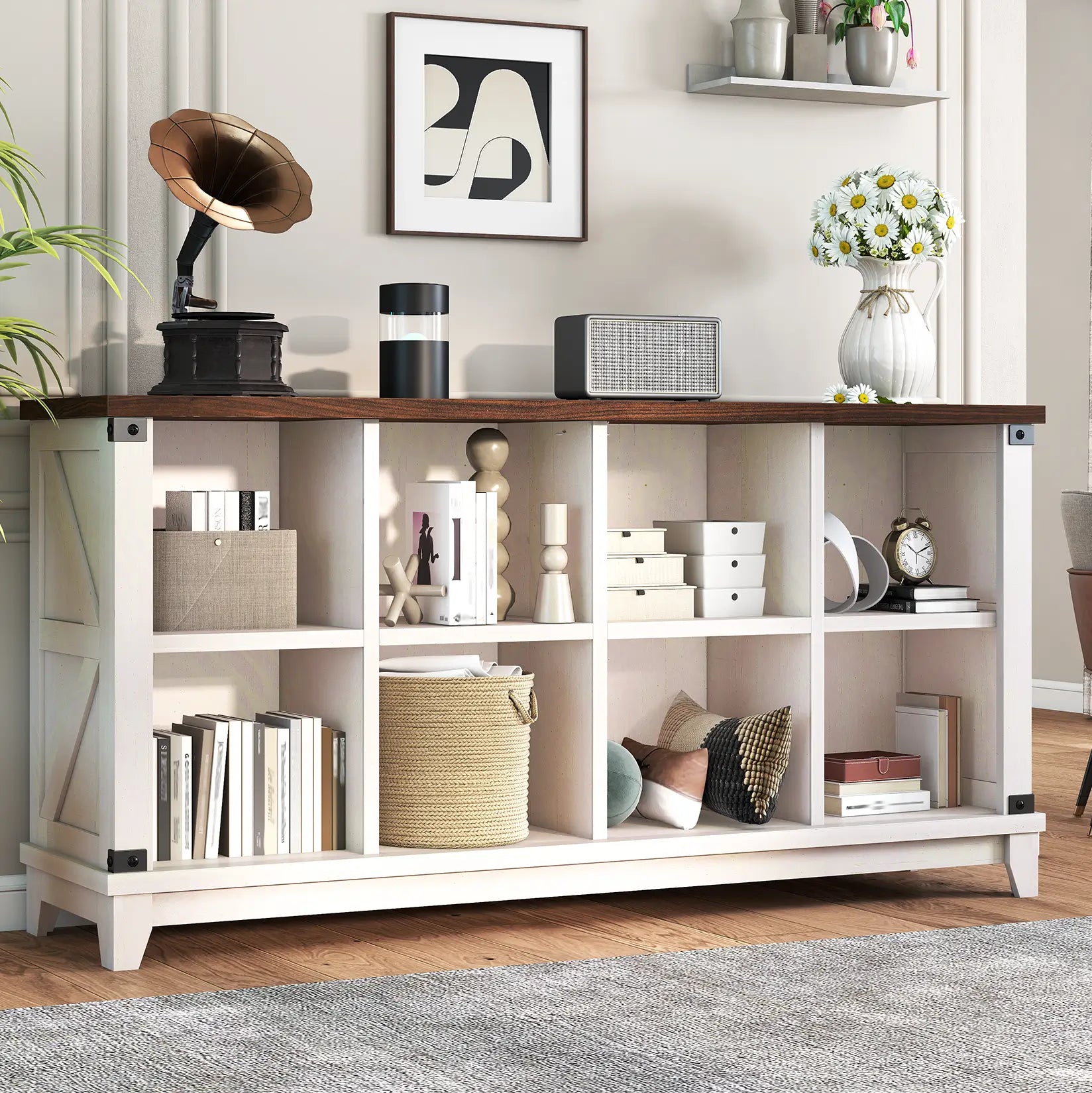 Snhomee 8-Cube Storage Organizer – Heavy Duty Rustic Farmhouse Wood Bookshelf for Bedroom, Living Room & Office