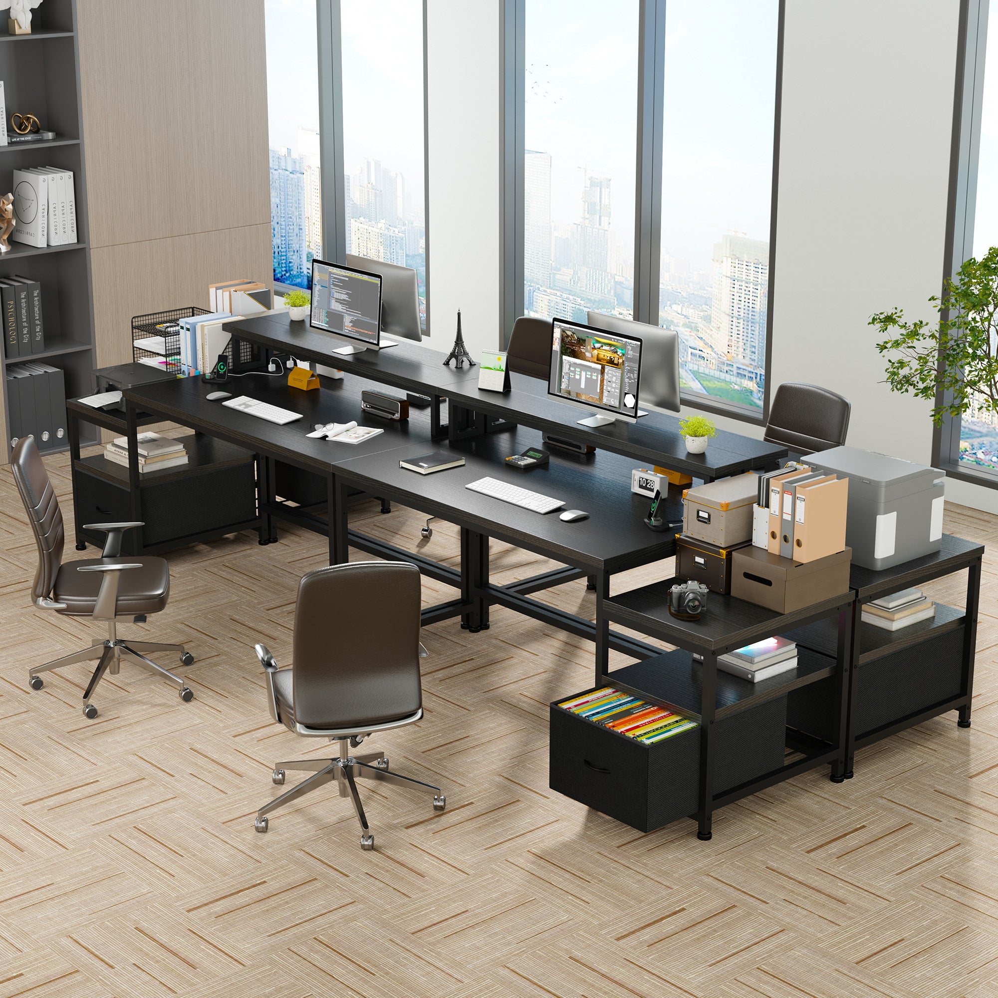 57" Computer Desk with Drawer, Gaming Desk with Moniter Stand, Home Office Desk for Bedroom Dorm