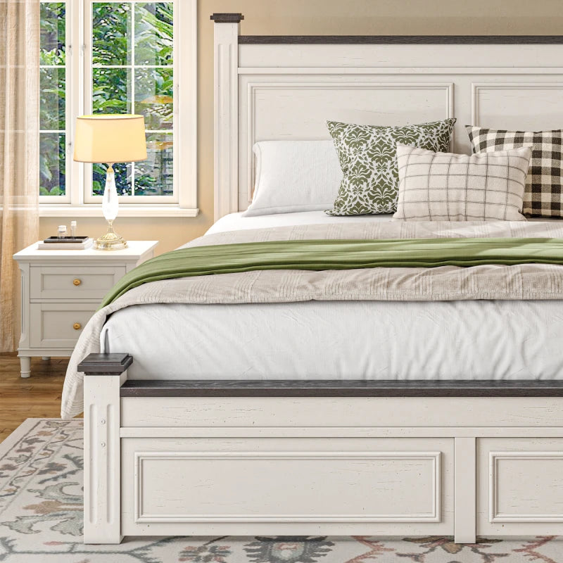 Snhomee Bed Frame with 51.25" H Headboard and Storage Drawers, Modern Bed Frame with Storage ,NO Noise, No Box Spring Needed, White