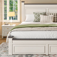 Snhomee Bed Frame with 51.25" H Headboard and Storage Drawers, Modern Bed Frame with Storage ,NO Noise, No Box Spring Needed, White