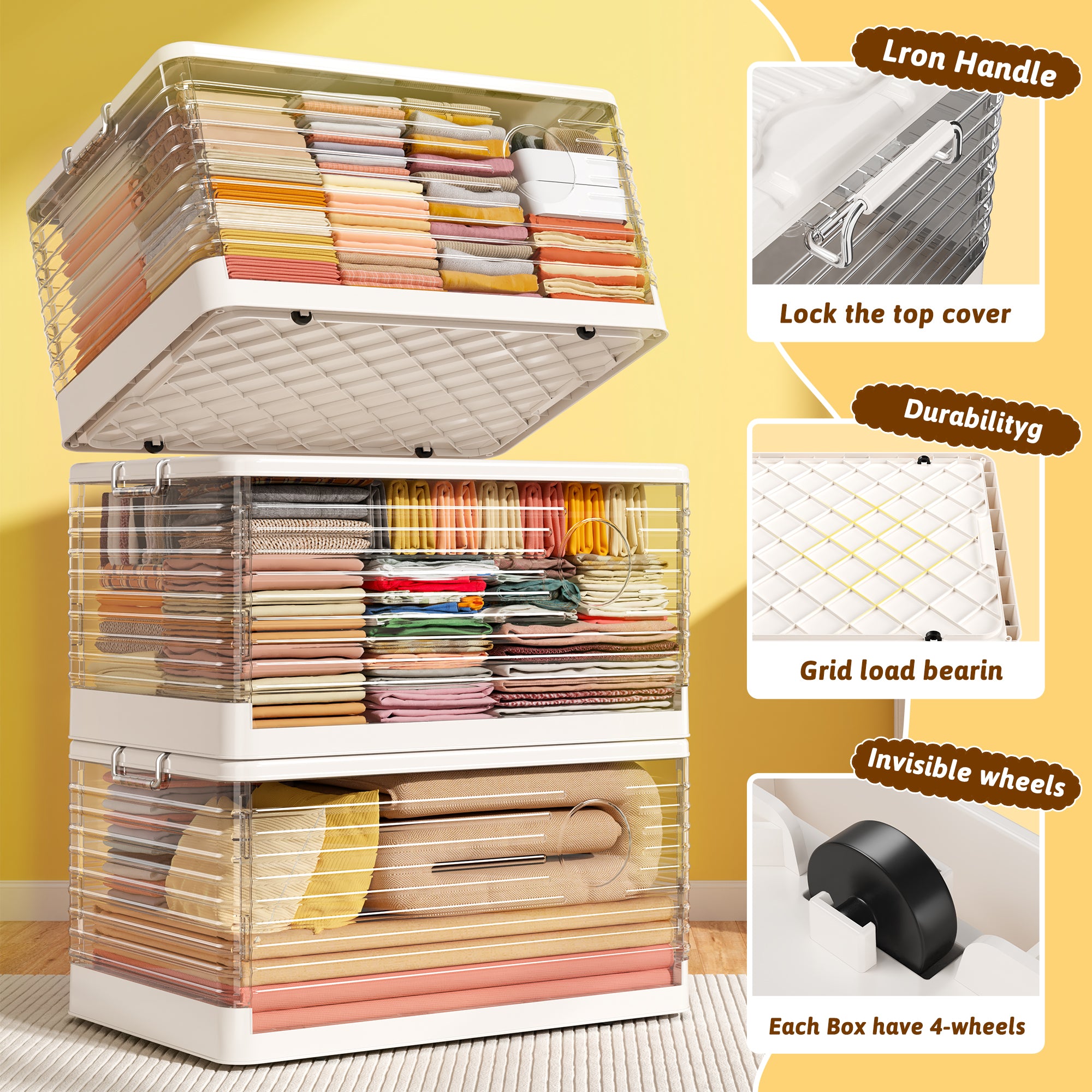 Snhomee Stackable Storage Bins, Collapsible Storage Bins on Wheels, Clear Storage Bins with lids