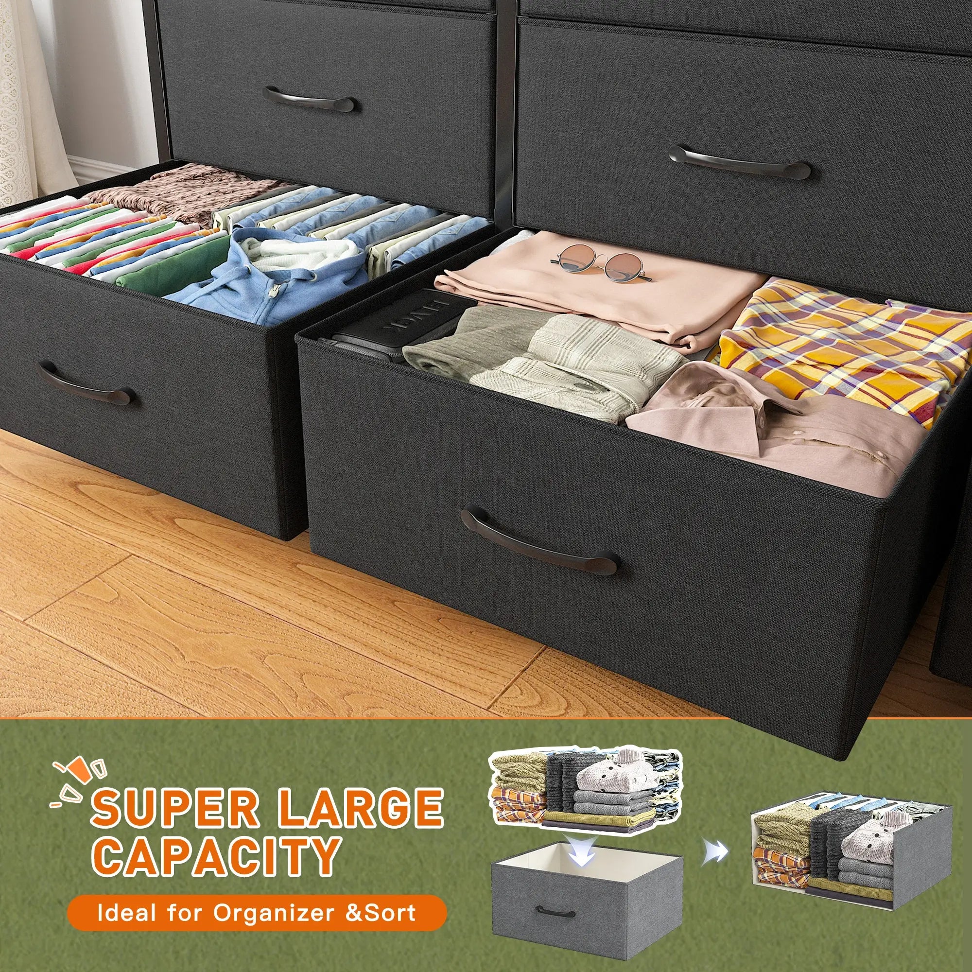 Snhomee 11-Drawer Dresser with Shelves – Wide Bedroom Storage Cabinet & TV Stand with Wood Top and Metal Frame