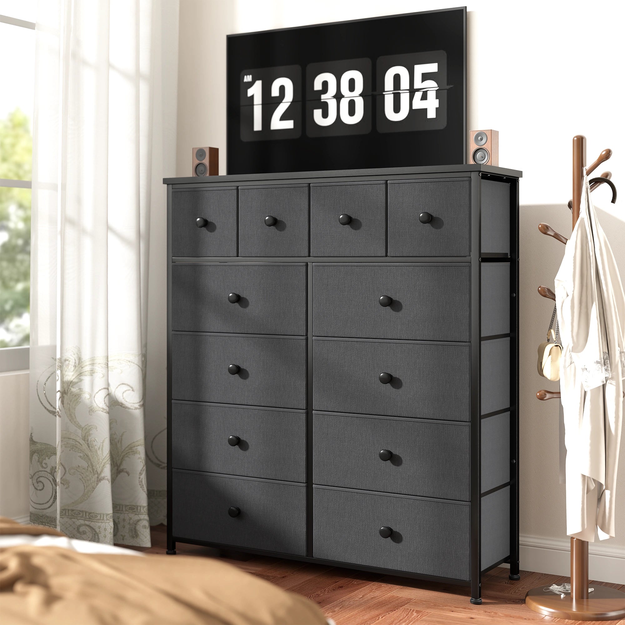 Snhomee 12-Drawer Tall Dresser for Bedroom  - Fabric & Metal Storage Organizer with Wood Top, Anti-Tip Design, Space-Saving, Closet, Entryway, Dorm Furniture, Back to school