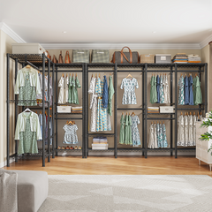 Snhomee 76"W 1100LBS Heavy Duty Clothing Rack with Shelves Metal Clothes Hanger Rack for Hanging Clothes-Home Storage > Clothes Rack-Black-snhomee