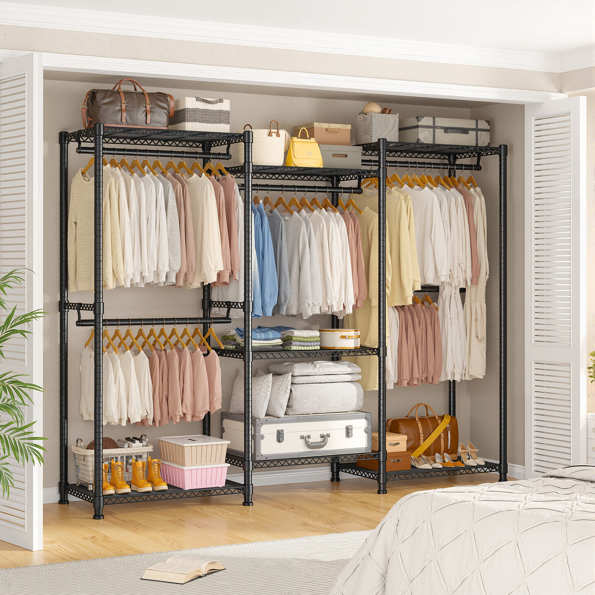 Snhomee Clothes Rack 830LBS Heavy Duty Freestanding Hanging Clothes Rack Metal Clothing Garment Rack-Home Storage > Clothes Rack-Black-snhomee