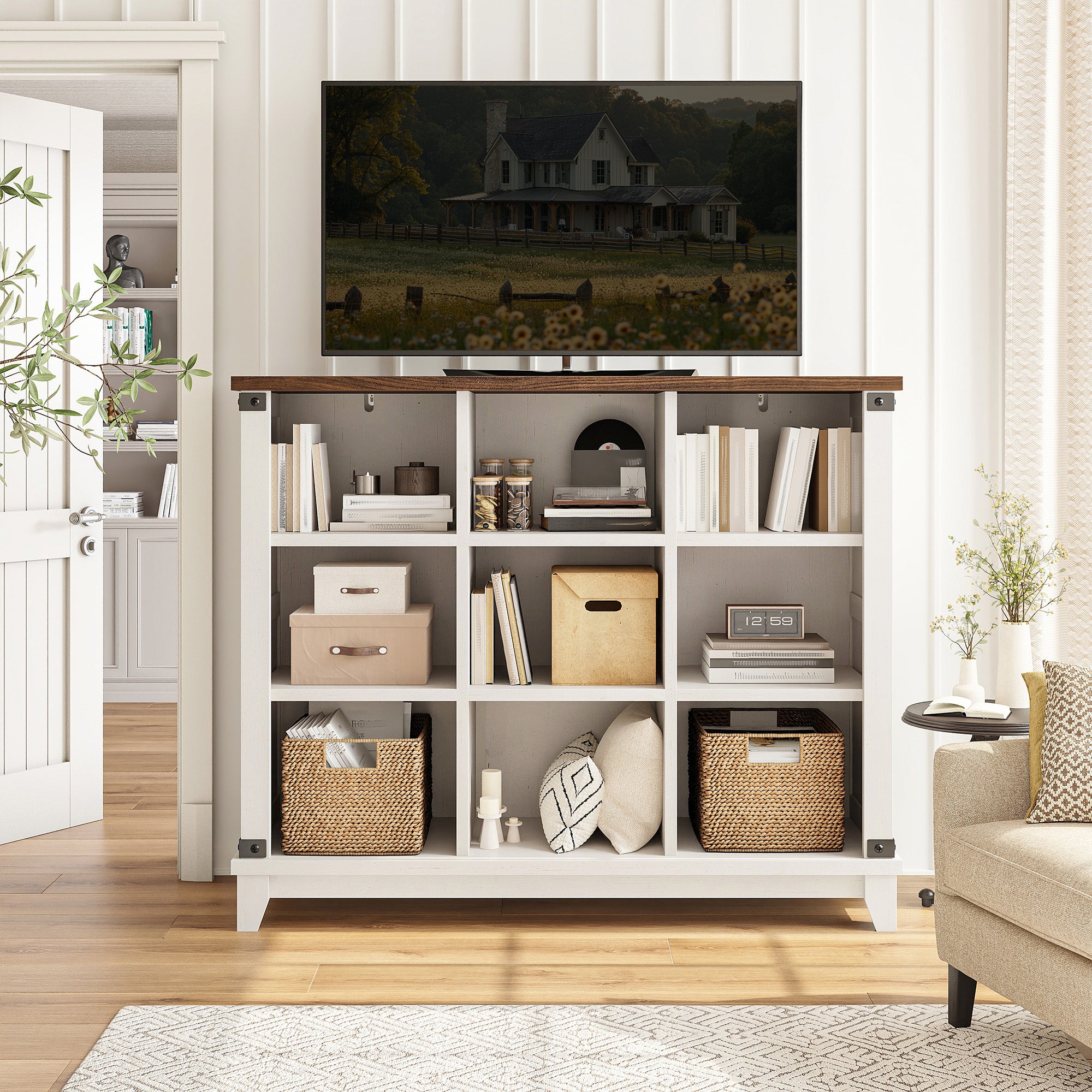 9 Cube Storage Organizer and Shelf, Bookshelf with Storage, Cube Shelf for Bedroom and Home Office-White-snhomee