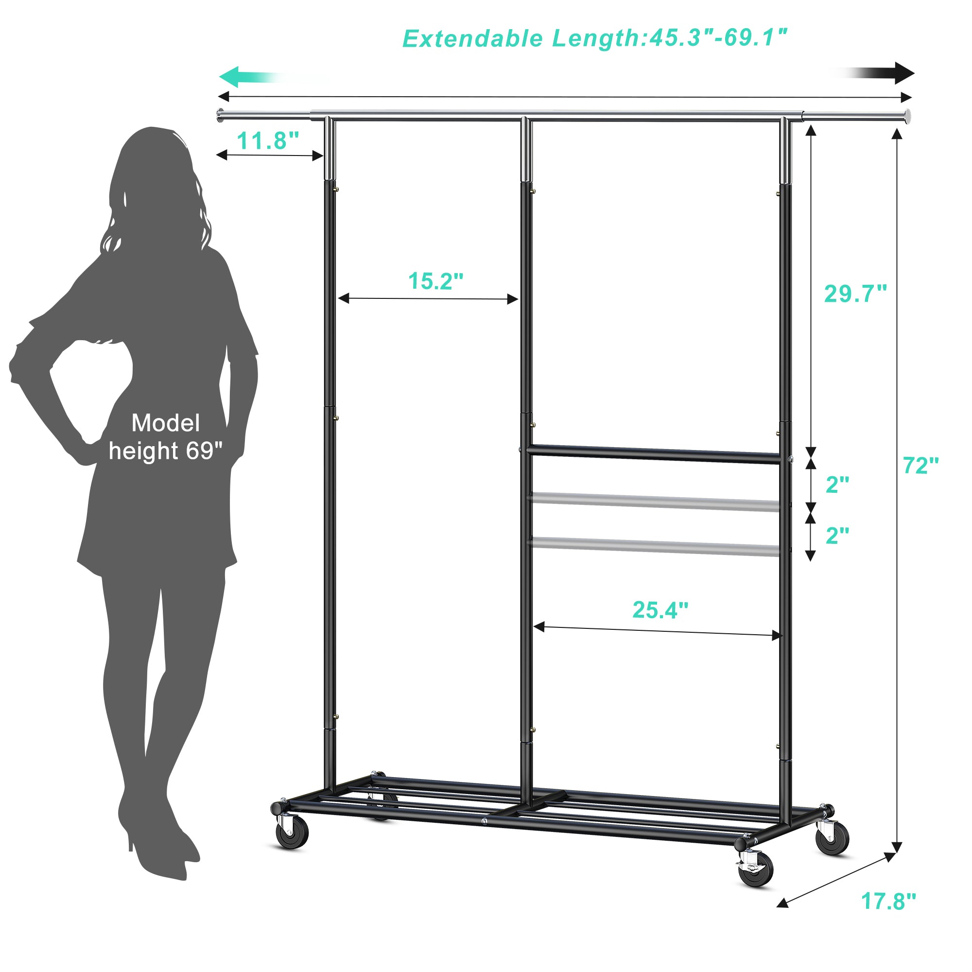 Snhomee 450 lbs Garment Rack with Wheels, Commercial Clothes Rack for Hanging-Home Storage > Clothes Rack-Gold-(45.3"-69.1")W x 17.8"D x 72"H-snhomee