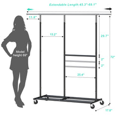 Snhomee 450 lbs Garment Rack with Wheels, Commercial Clothes Rack for Hanging-Home Storage > Clothes Rack-Gold-(45.3"-69.1")W x 17.8"D x 72"H-snhomee