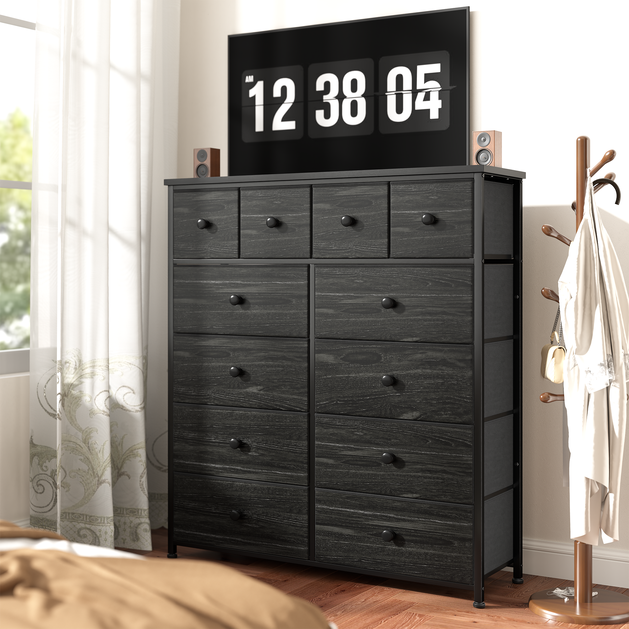 Snhomee 12-Drawer Tall Dresser for Bedroom  - Fabric & Metal Storage Organizer with Wood Top, Anti-Tip Design, Space-Saving, Closet, Entryway, Dorm Furniture, Back to school