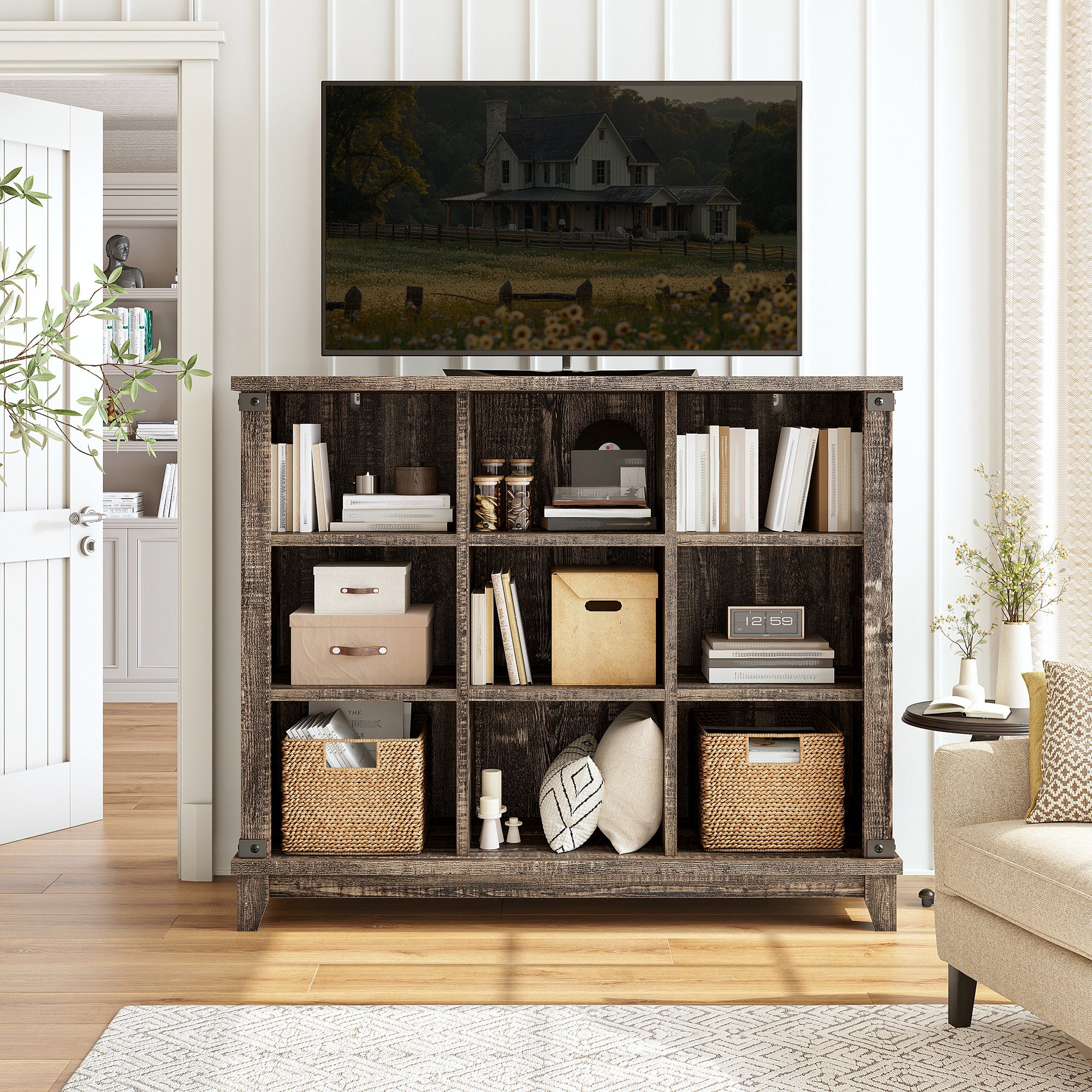 9 Cube Storage Organizer and Shelf, Bookshelf with Storage, Cube Shelf for Bedroom and Home Office-White-snhomee