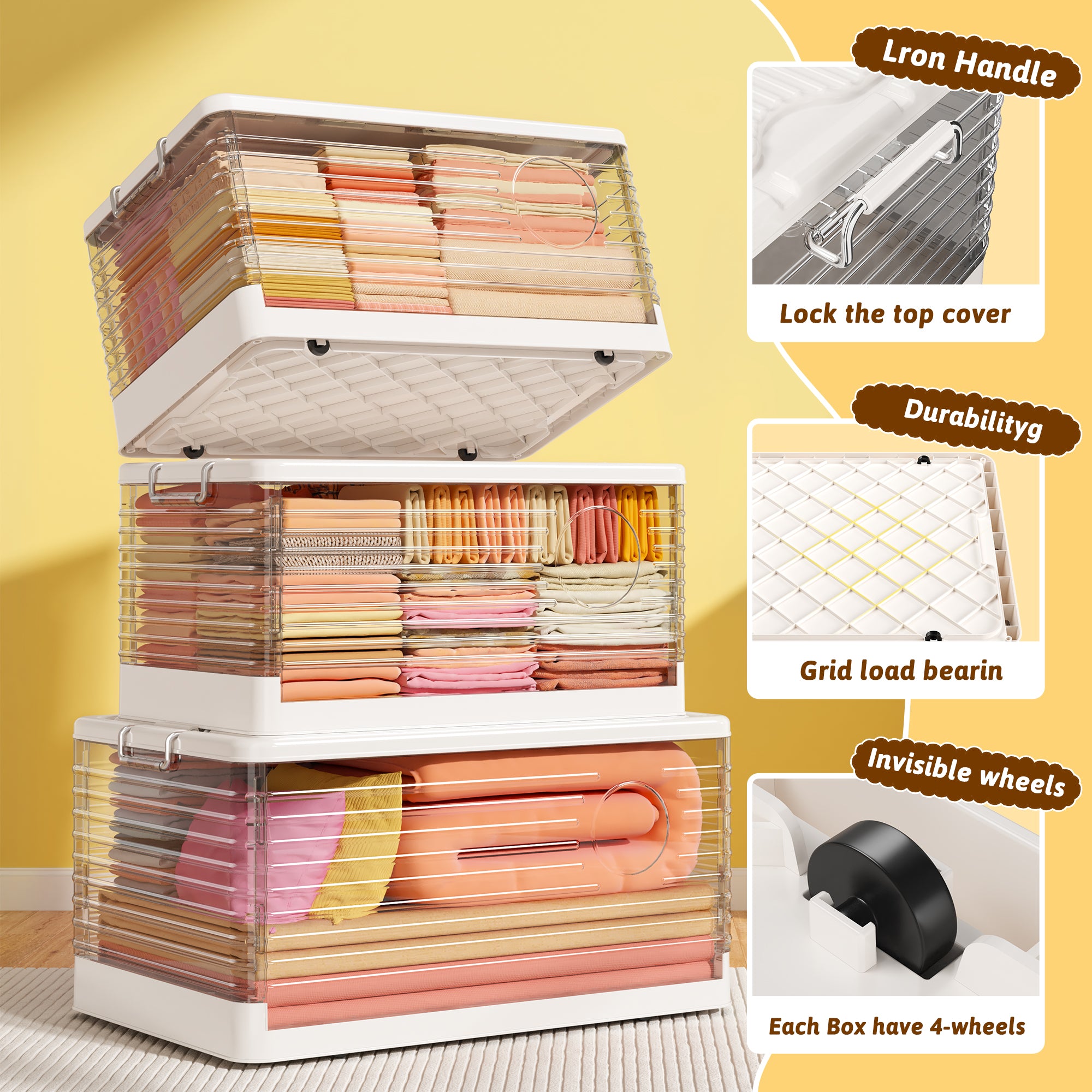 Snhomee Stackable Storage Bins, Collapsible Storage Bins on Wheels, Clear Storage Bins with lids
