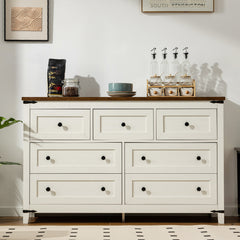 Antique White 7-Drawer Dresser & TV Stand with Metal Glide - 51" Wide Multi-Room Storage-Antique White-snhomee