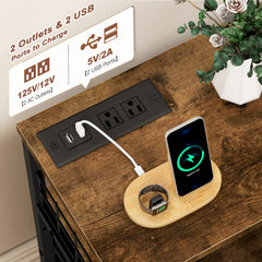 LED Nightstands with Charging Station: 4 Fabric Drawers, USB Ports & Outlets for Bedroom-Rustic Brown-1-snhomee