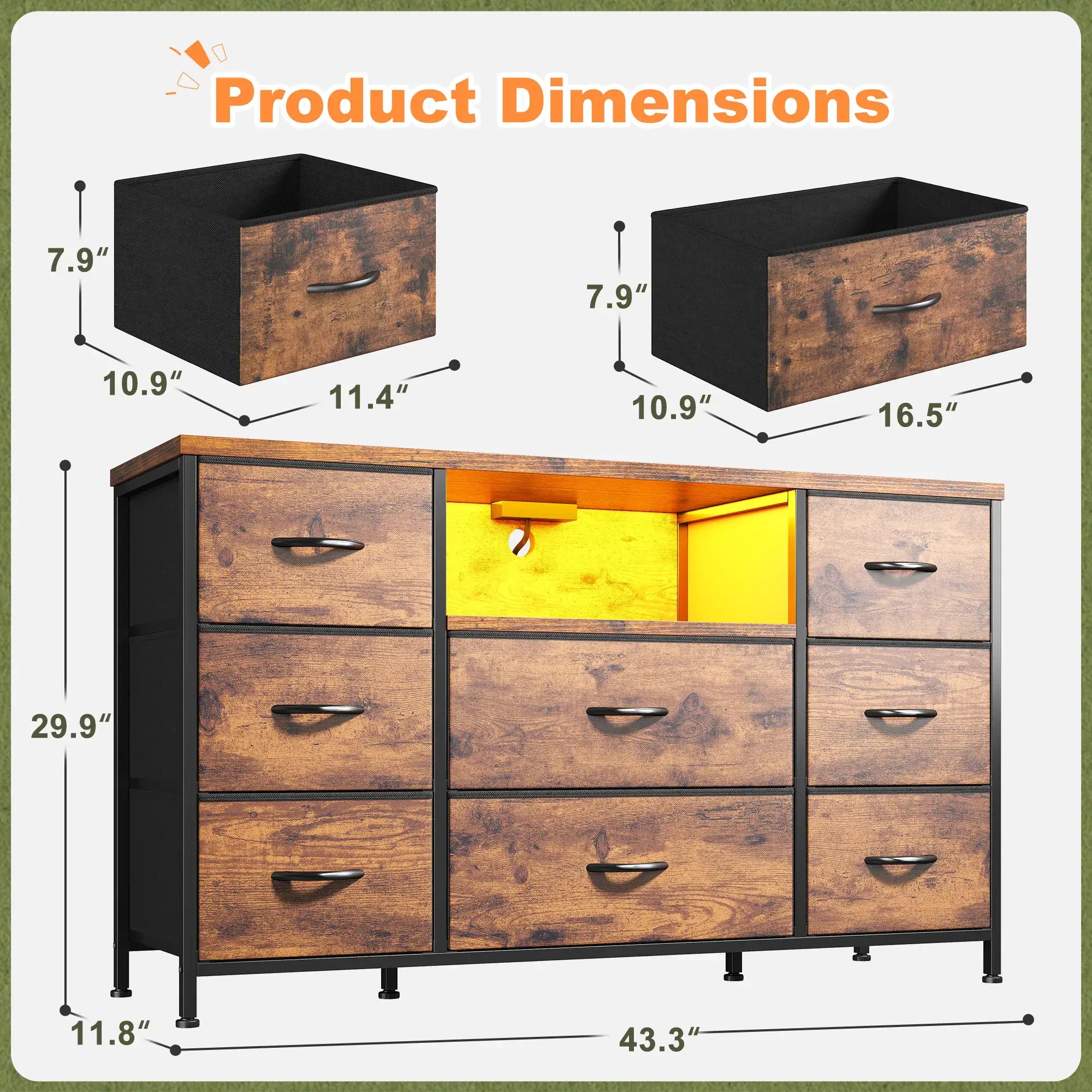 Snhomee 8-Drawer Dresser, 55'' Chest of Drawers with LED Lights & Charging Station – Rustic Modern Storage Cabinet for Bedroom & Living Room Snhomee 8-Drawer Dresser, 55'' Chest of Drawers with LED Lights & Charging Station – Rustic Modern Storage Cabinet for Bedroom & Living Room