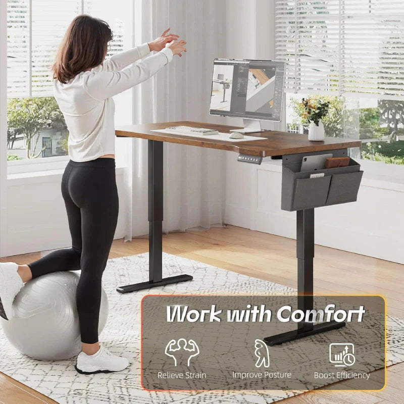 56x24 Electric Standing Gaming Desk with LED Lights, Adjustable Ergonomic Home Office Desk for Bedroom