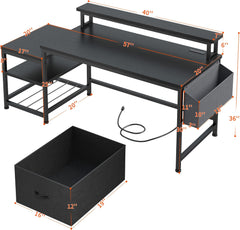 57" Computer Desk with Drawer, Gaming Desk with Moniter Stand, Home Office Desk for Bedroom Dorm