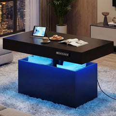Snhomee Smart Electric Lift Top Coffee Table with LED Lights, Adjustable Height (25"-33") & 3 Memory Presets (Modern Black)