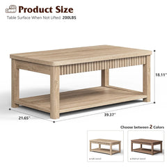 Snhomee Wave-Edge Modern Coffee Table, 39" 2-Tier Center Table for Bedroom Living Room