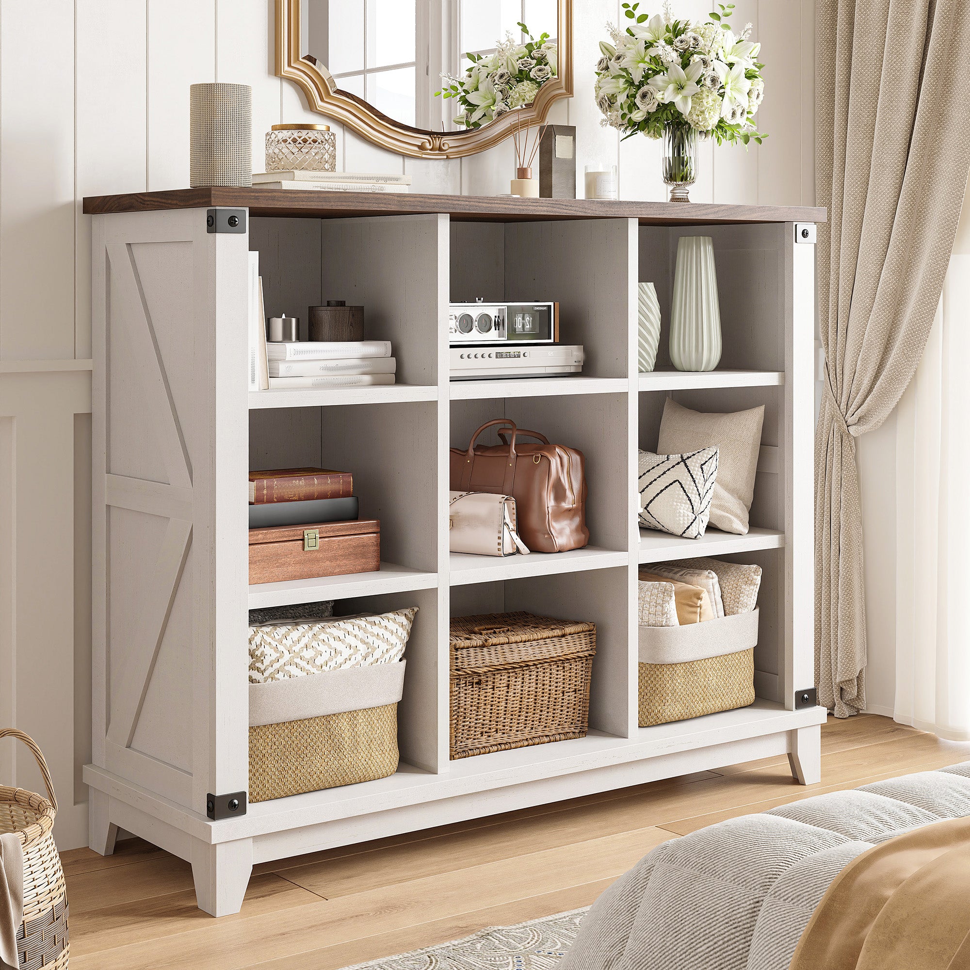 9 Cube Storage Organizer and Shelf, Bookshelf with Storage, Cube Shelf for Bedroom and Home Office-White-snhomee