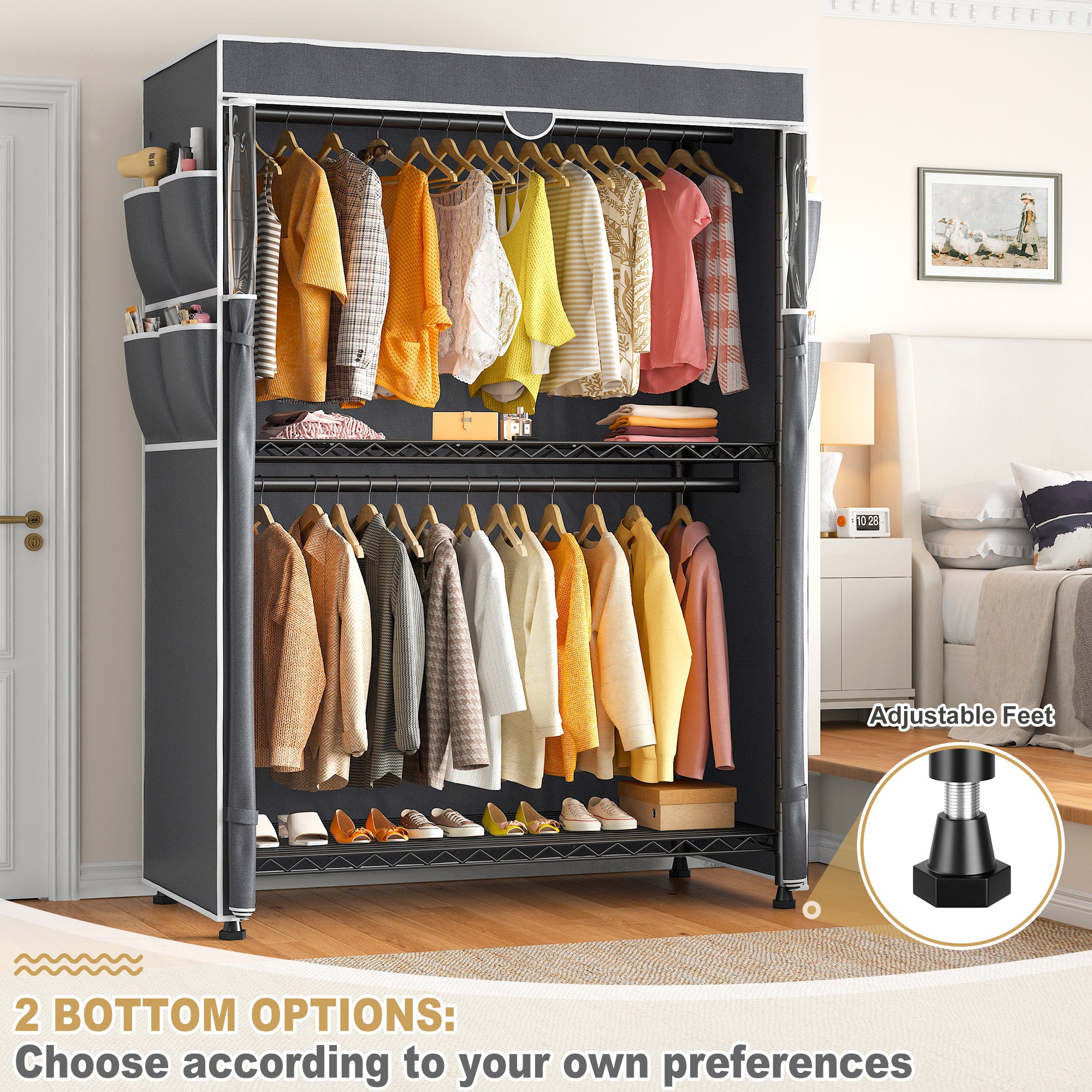 Snhomee 445LBS Heavy Duty Clothing Rack with Wheels Cloth Rack with Cover