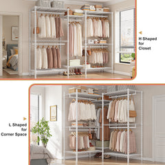 Snhomee Heavy-Duty Clothing Rack with Shelves Load 900 LBS, Adjustable Metal Garment Rack, Portable Closet Rack for Bedroom