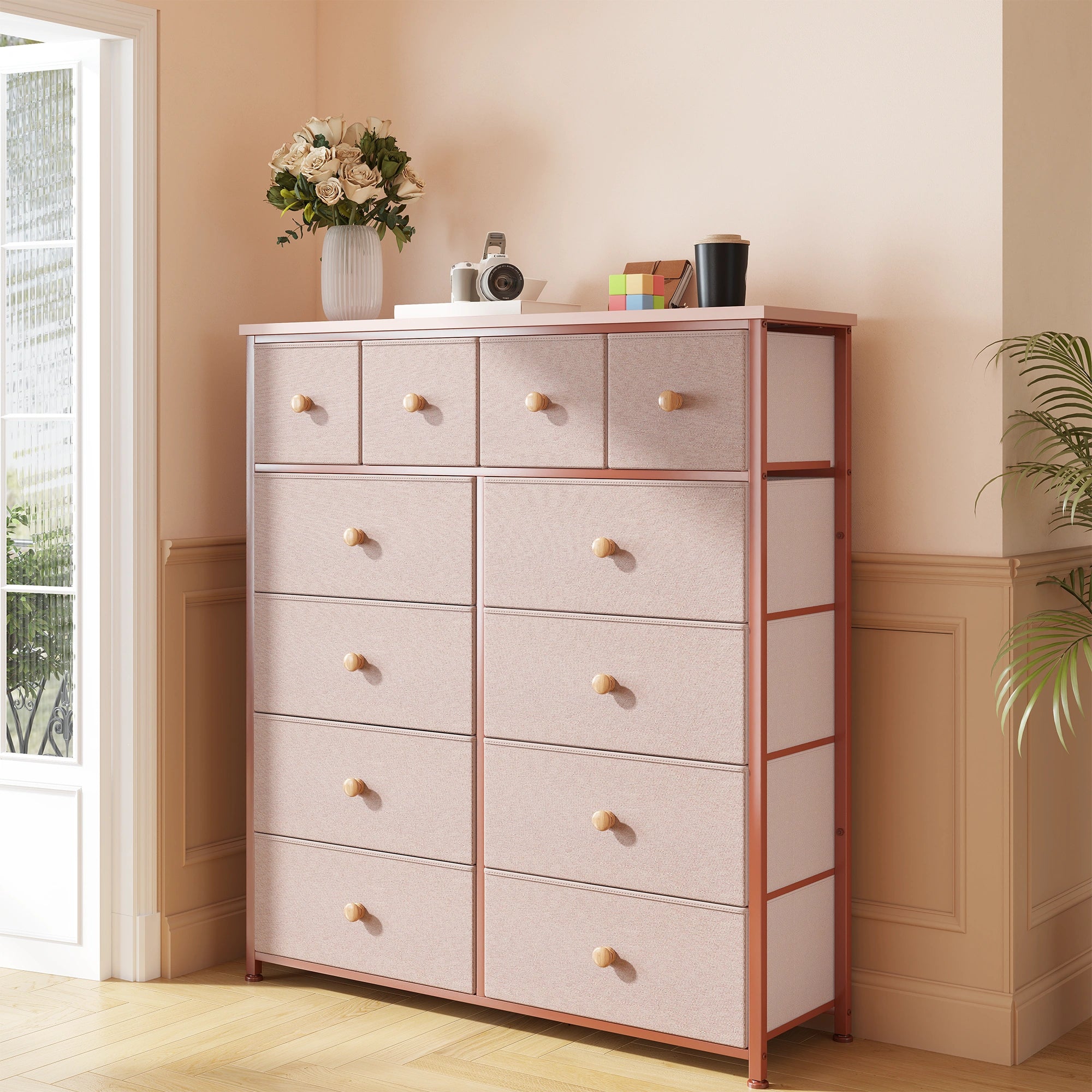 Snhomee 12-Drawer Tall Dresser for Bedroom  - Fabric & Metal Storage Organizer with Wood Top, Anti-Tip Design, Space-Saving, Closet, Entryway, Dorm Furniture, Back to school