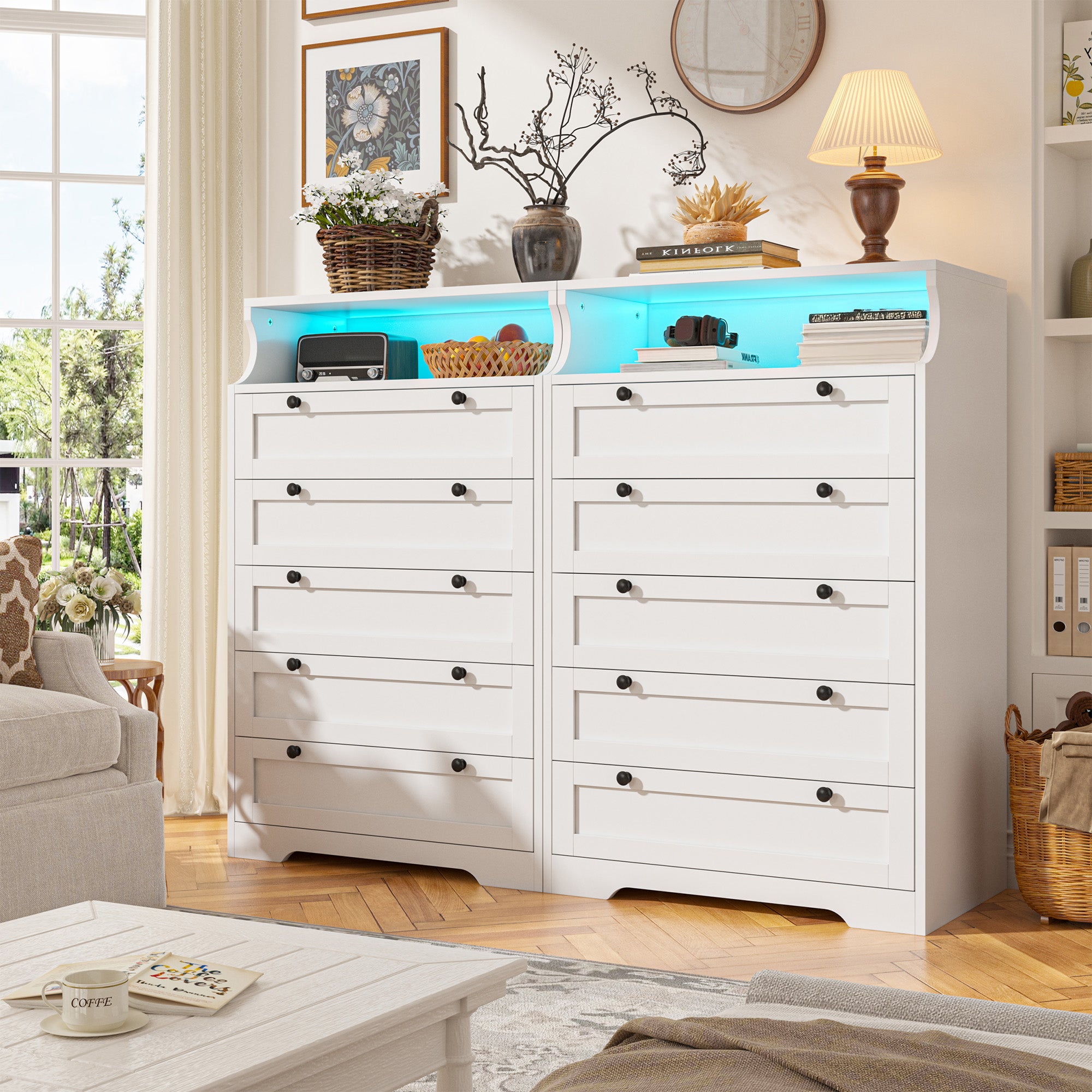 48"H 5-Drawer Wood Dresser and Chest with LED Lights for Bedroom