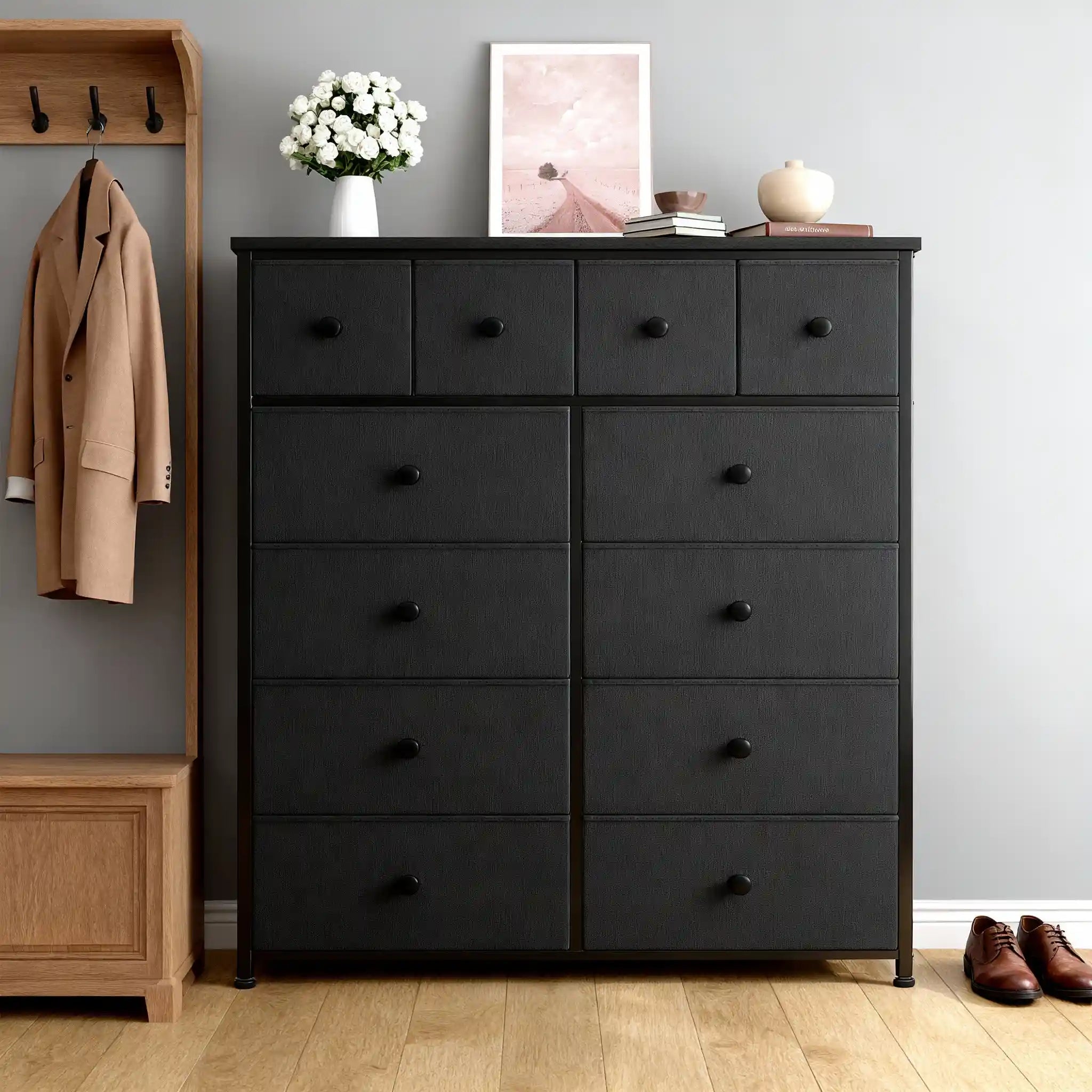 tall black dresser with deep drawers - Chest Of this tall black dresser ensures both stability and ease of use EnHomee Tall Dresser for Bedroom,