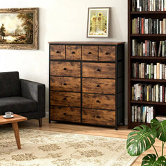 Snhomee 12-Drawer Tall Dresser for Bedroom  - Fabric & Metal Storage Organizer with Wood Top, Anti-Tip Design, Space-Saving, Closet, Entryway Furniture for Home