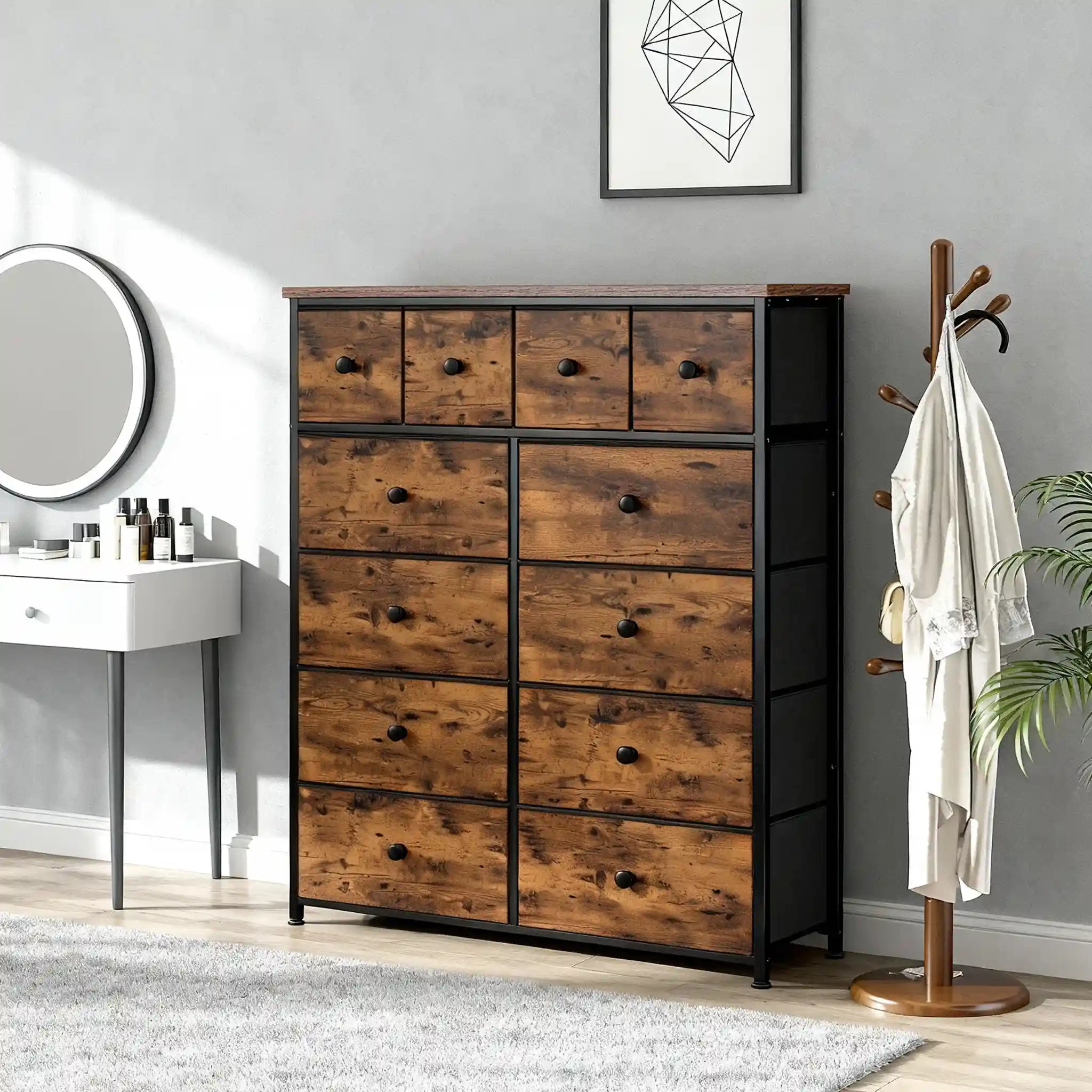 Snhomee 12-Drawers Tall Dresser for Bedroom - Fabric & Metal Storage Organizer with Wood Top, Anti-Tip Design, Space-Saving, Closet, Entryway Snhomee 12-Drawers Tall Dresser for Bedroom - Fabric & Metal Storage Organizer with Wood Top, Anti-Tip Design, Space-Saving, Closet, Entryway