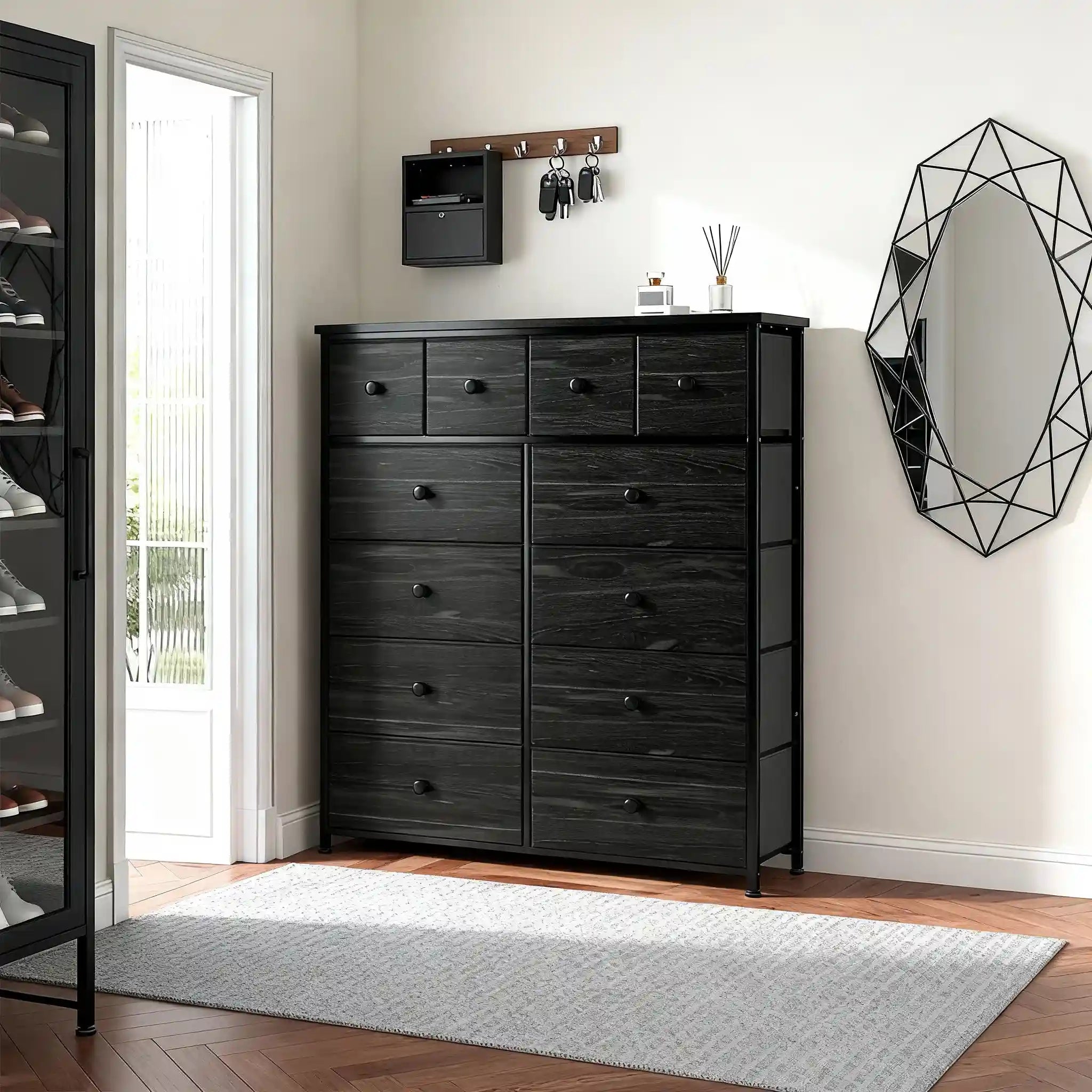 Snhomee 12-Drawers Tall Dresser for Bedroom - Fabric & Metal Storage Organizer with Wood Top, Anti-Tip Design, Space-Saving, Closet, Entryway Snhomee 12-Drawers Tall Dresser for Bedroom - Fabric & Metal Storage Organizer with Wood Top, Anti-Tip Design, Space-Saving, Closet, Entryway