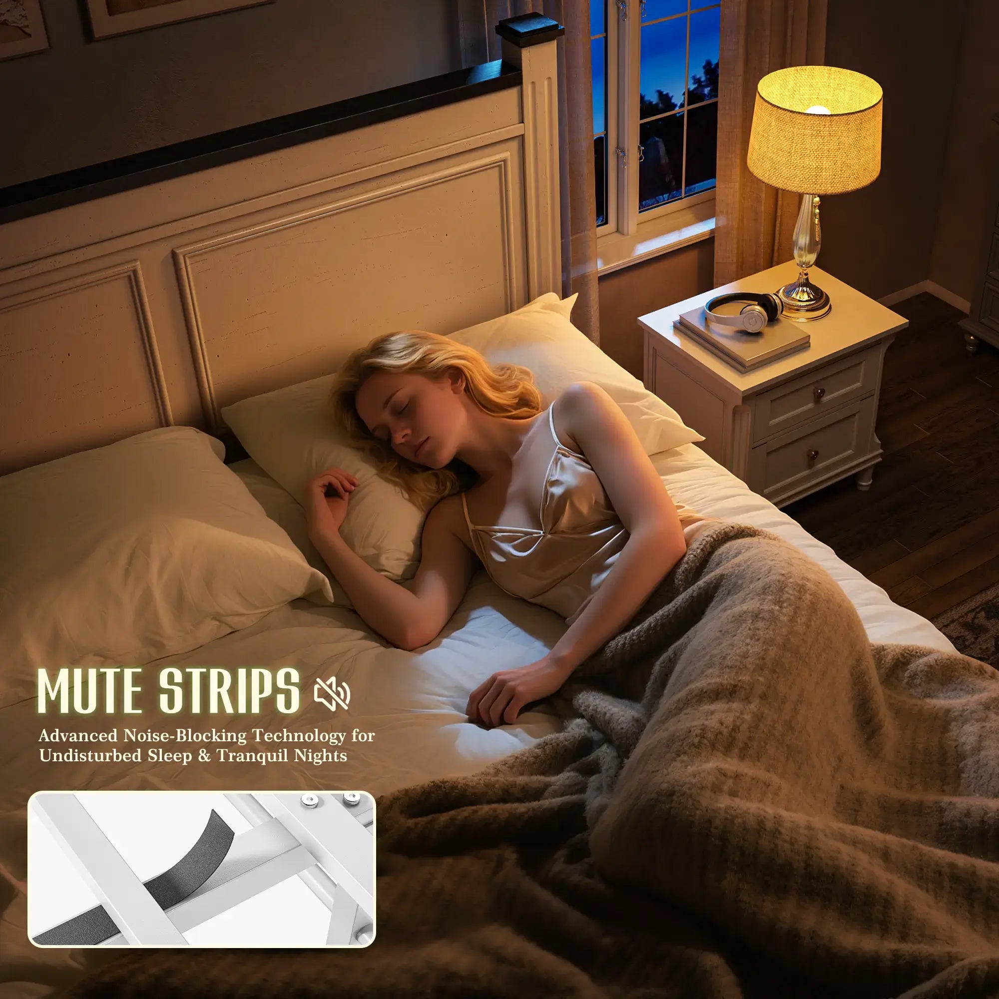 Snhomee Bed Frame with 51.25" H Headboard and Storage Drawers, Modern Bed Frame with Storage ,NO Noise, No Box Spring Needed, White
