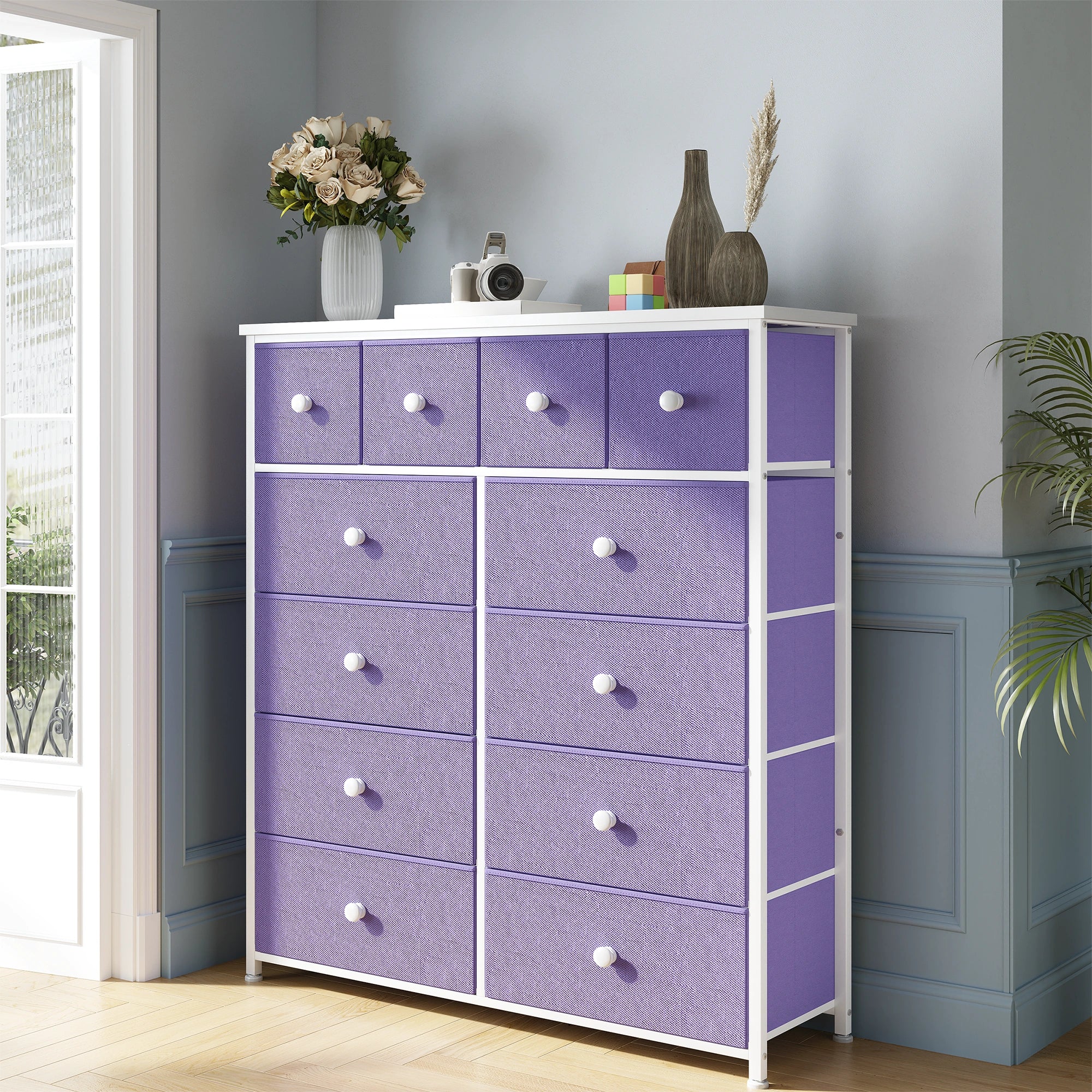 Snhomee 12-Drawer Tall Dresser for Bedroom  - Fabric & Metal Storage Organizer with Wood Top, Anti-Tip Design, Space-Saving, Closet, Entryway, Dorm Furniture, Back to school