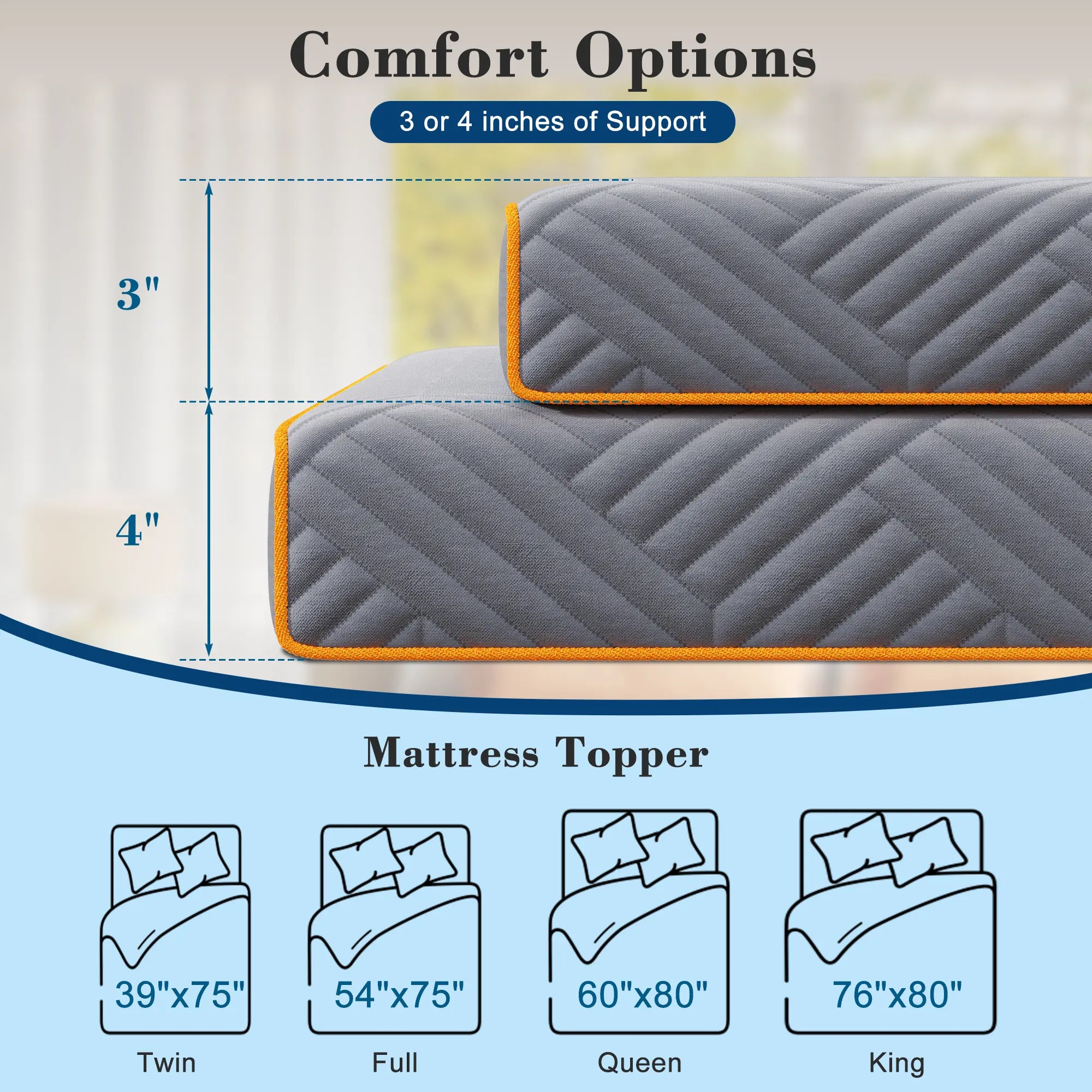 Snhomee 4"/3" Cooling Gel Memory Foam Mattress Topper – Pressure Relief for College Dorm & Home Use, CertiPUR-US & OEKO-TEX Certified