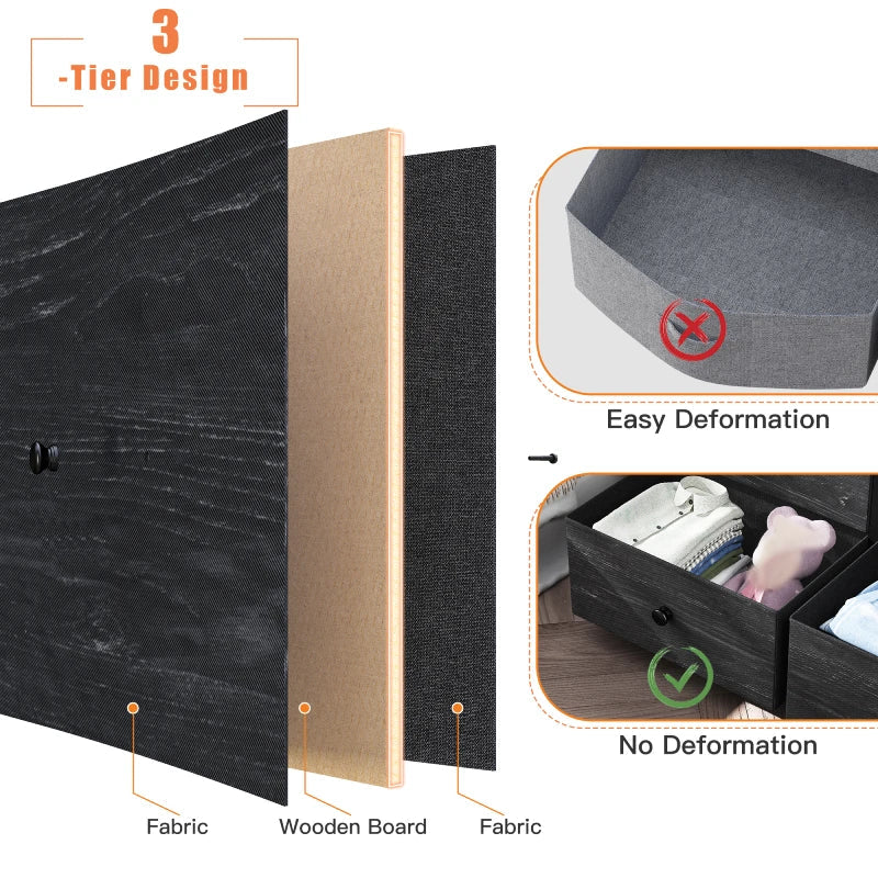 Dresser for Bedroom with 12 Drawers, Tall Dressers & Chests of Drawers Bedroom, Fabric Bedroom Dresser with Wood Top,Living Room,Hallway,Closet,Black-Furniture > Dresser-snhomee