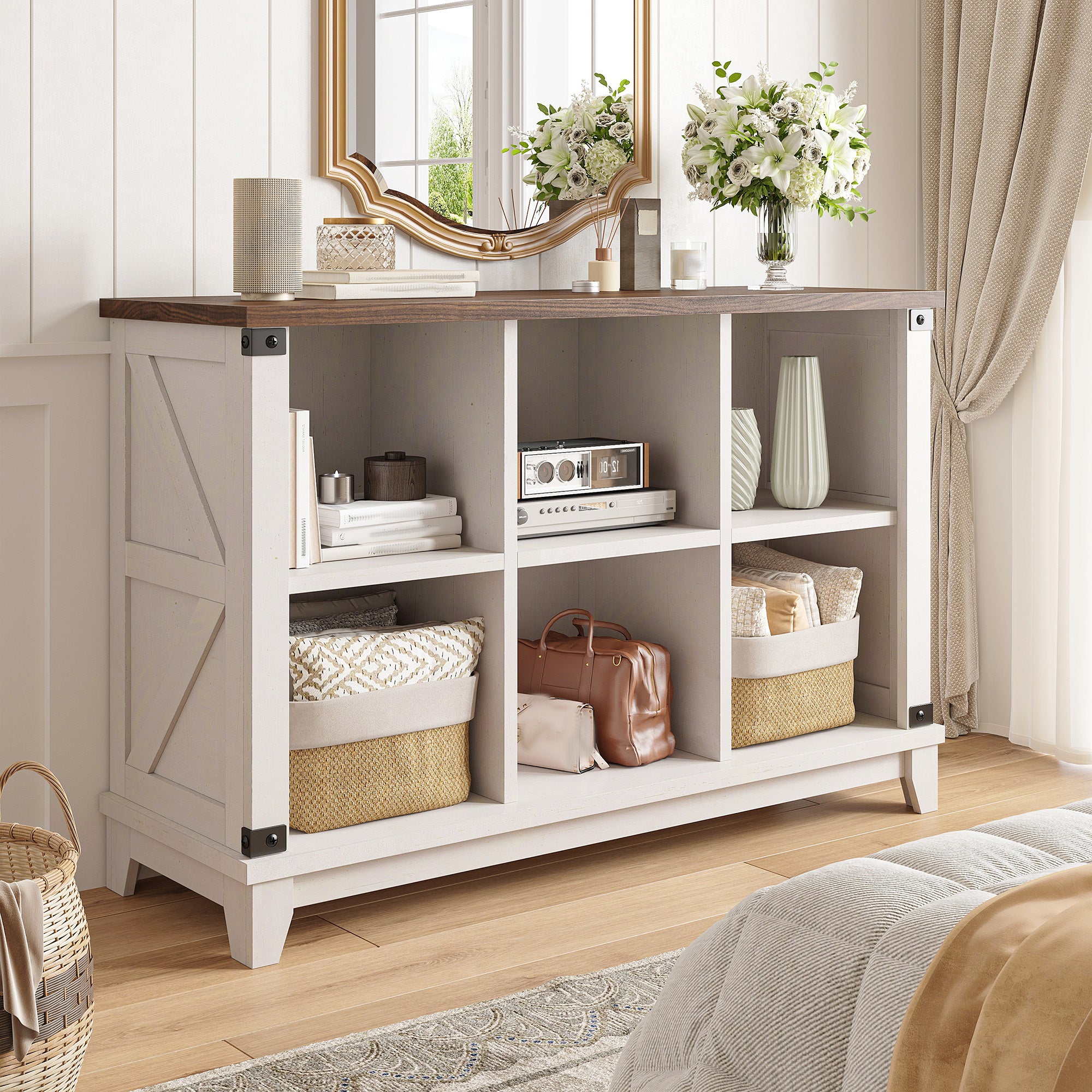 6 Cube Storage Organizer and Shelf, Bookshelf with Storage, Cube Storage Shelf for Bedroom and Home Office-White-snhomee