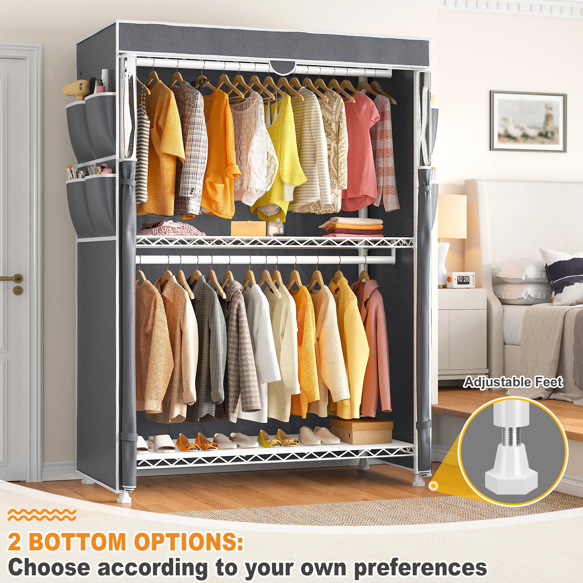 Snhomee 440LBS Heavy Duty Clothing Rack with Wheels,Cloth Rack with Cover,Dorm Room Garment Rack,Space-Saving‌ Dorm Essential‌