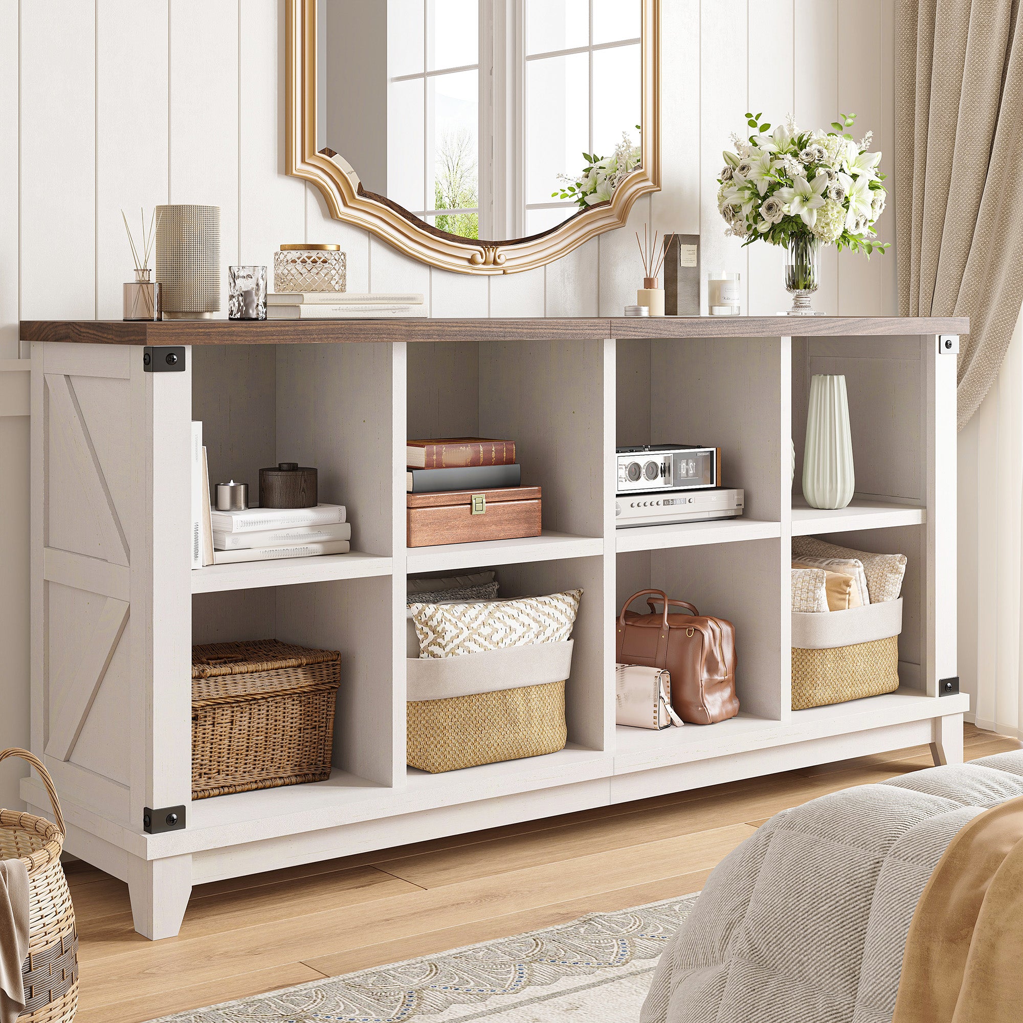 Modern 8-Cube Storage Shelf Organizer - Multipurpose Bookcase & Display Shelves for Living Room, Bedroom, Office-Black Oak-snhomee