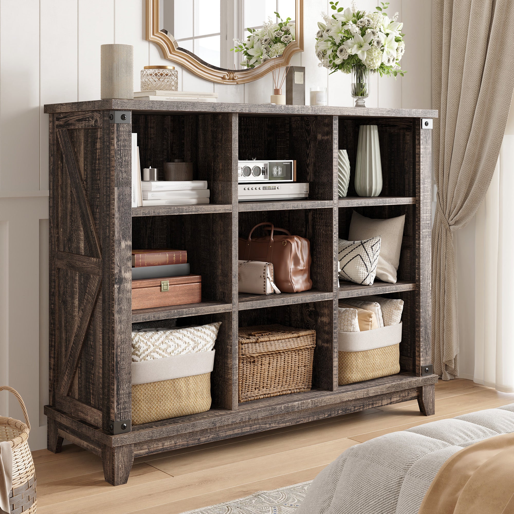 9 Cube Storage Organizer and Shelf, Bookshelf with Storage, Cube Shelf for Bedroom and Home Office-White-snhomee