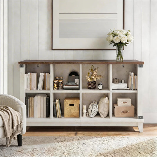 Snhomee 8 Cube Farmhouse Bookshelf, 2-Tier Wooden Cube Storage Organizer, Heavy-Duty Storage Shelf for Living Room, Bedroom & Entryway 1200