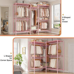 Snhomee Heavy-Duty Clothing Rack with Shelves Load 900 LBS, Adjustable Metal Garment Rack, Portable Closet Rack for Bedroom