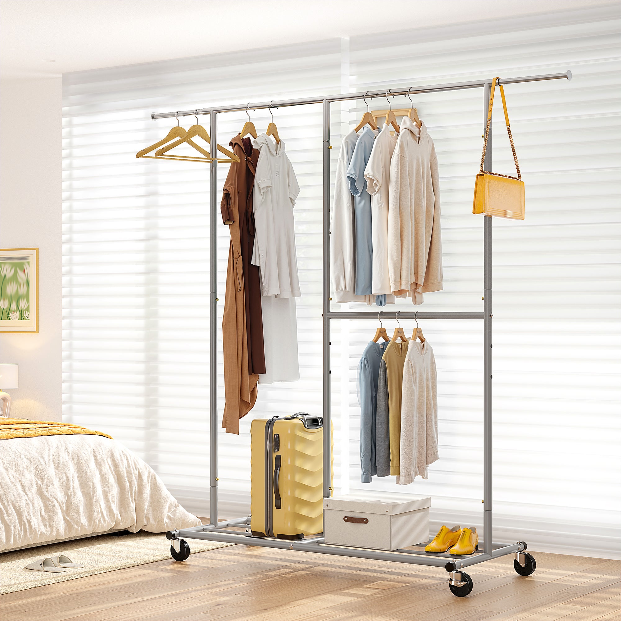 Snhomee 450 lbs Garment Rack with Wheels, Commercial Clothes Rack for Hanging-Home Storage > Clothes Rack-Silver-(45.3"-69.1")W x 17.8"D x 72"H-snhomee