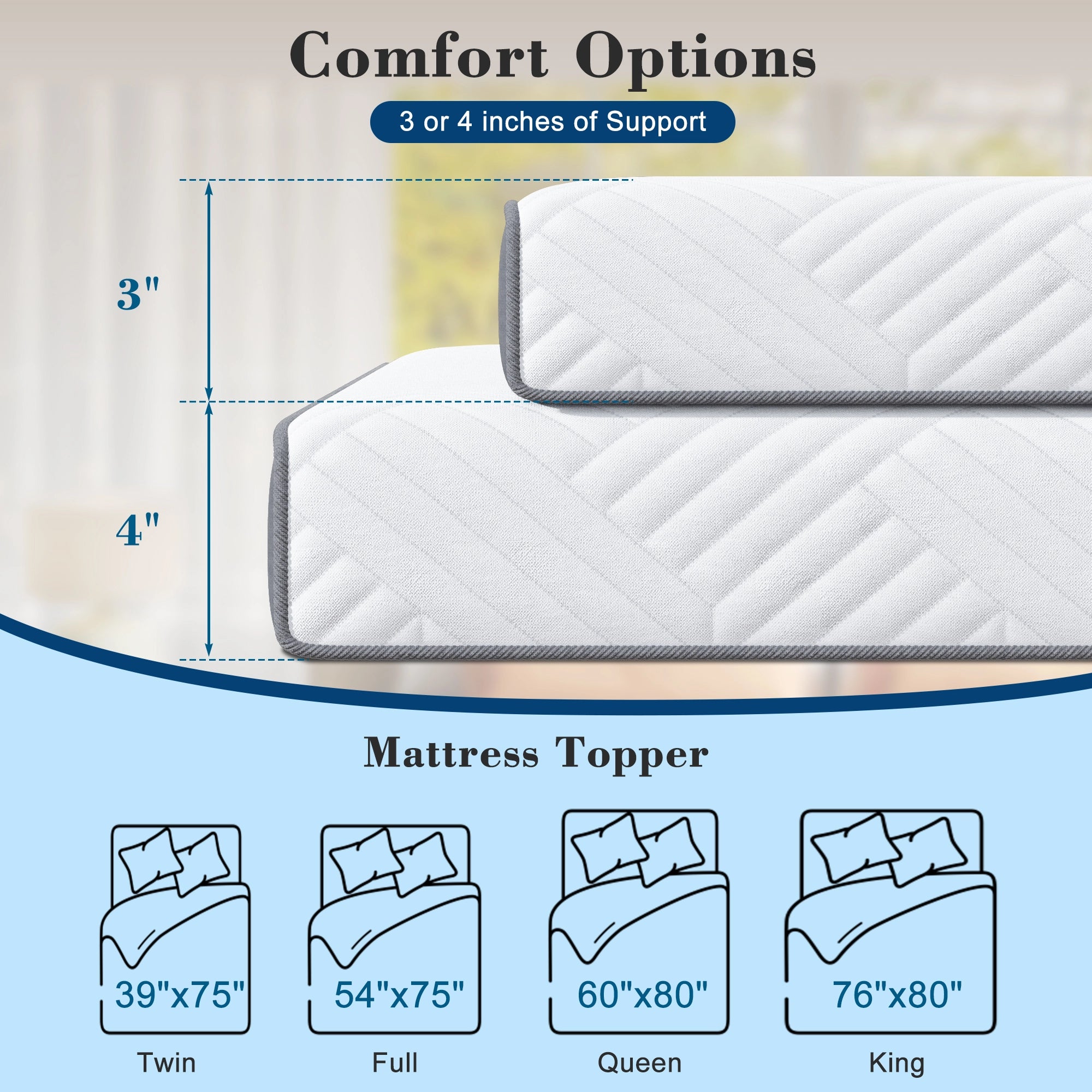 Snhomee 4"/3" Cooling Gel Memory Foam Mattress Topper – Pressure Relief for College Dorm & Home Use, CertiPUR-US & OEKO-TEX Certified