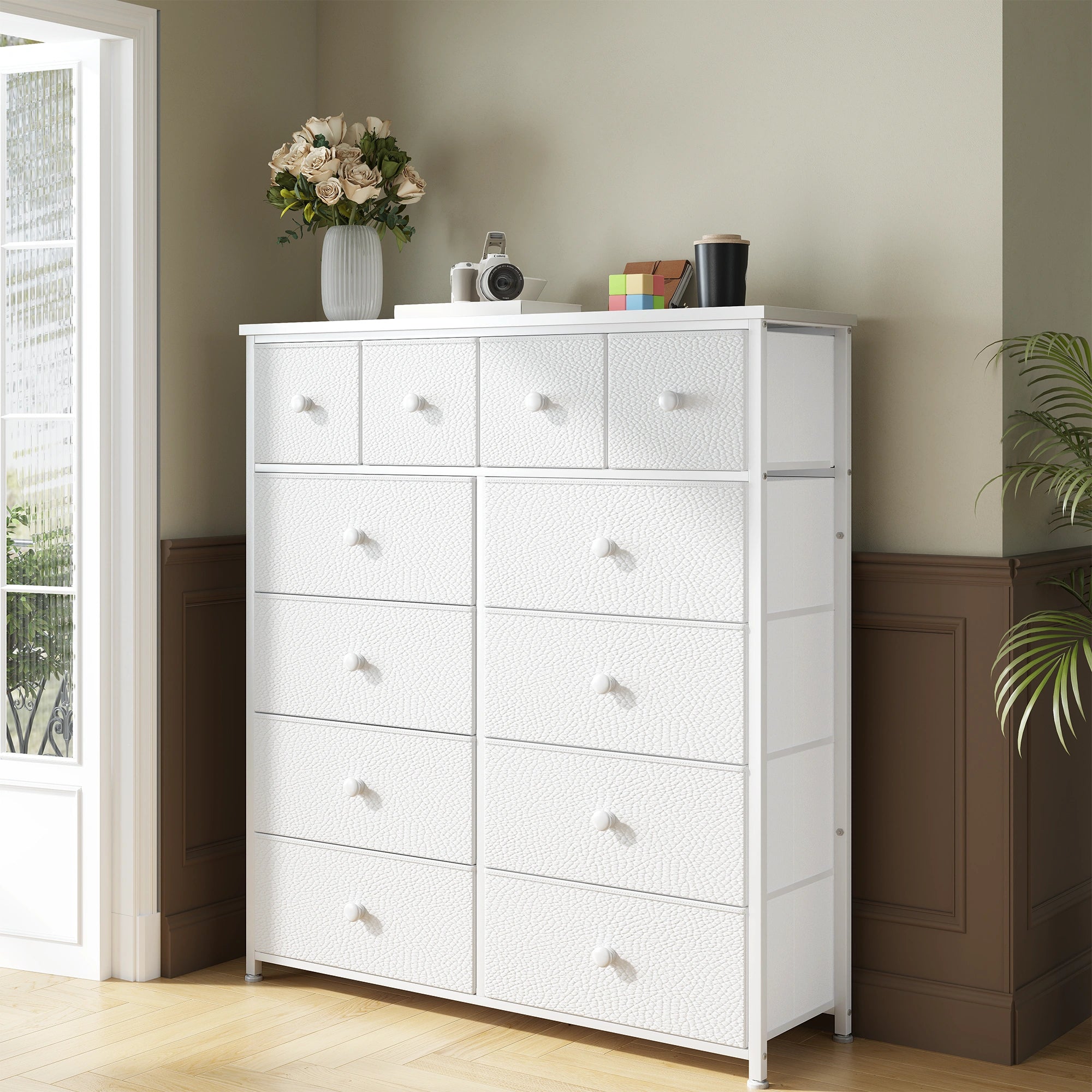 Snhomee 12-Drawer Tall Dresser for Bedroom  - Fabric & Metal Storage Organizer with Wood Top, Anti-Tip Design, Space-Saving, Closet, Entryway, Dorm Furniture, Back to school